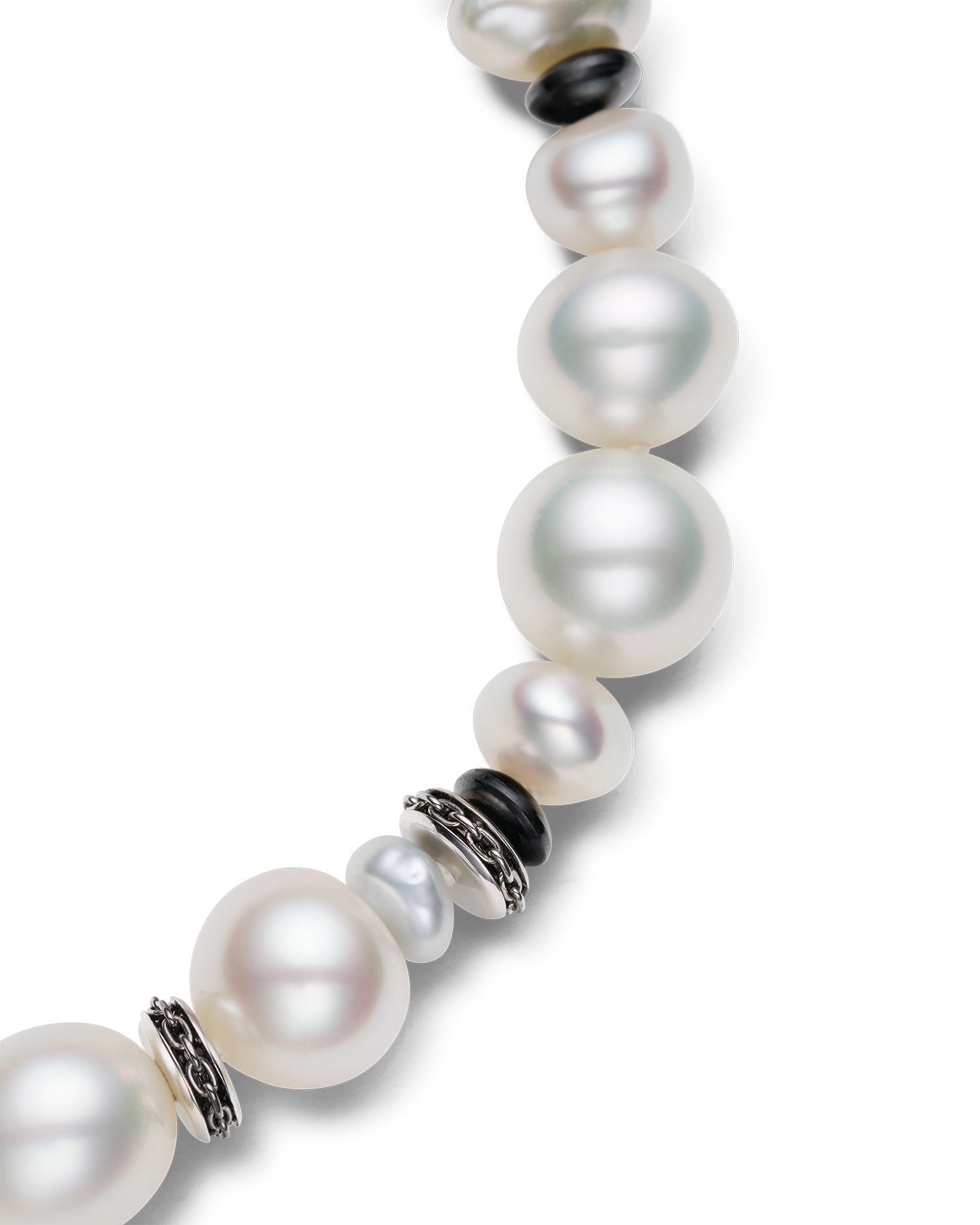 Diver Pearl Strand Necklace | 6-12mm Pearls, Black Spinel, and White Gold