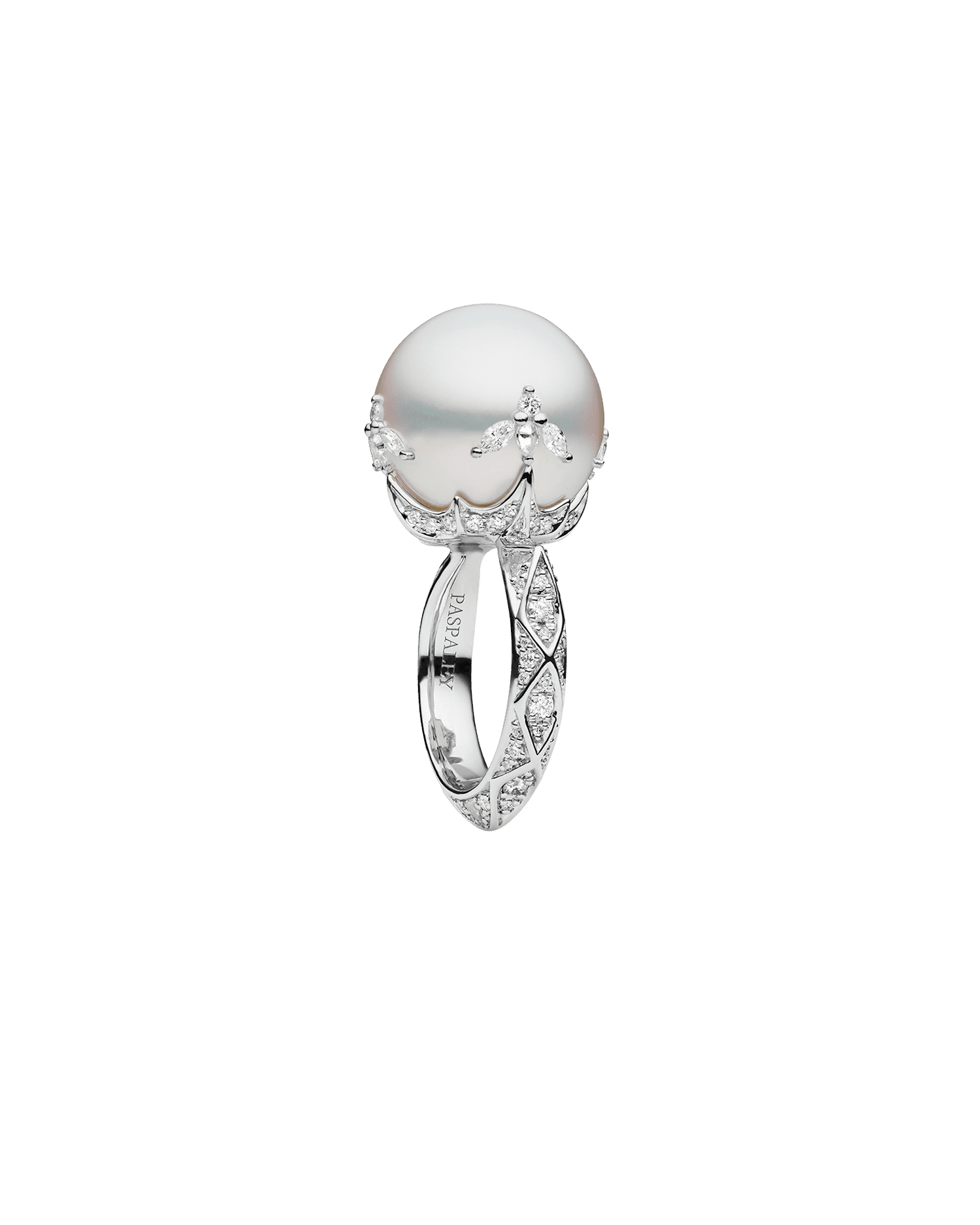Full Moon Pearl Ring | 16mm Round Pearl, Diamonds, and White Gold 3