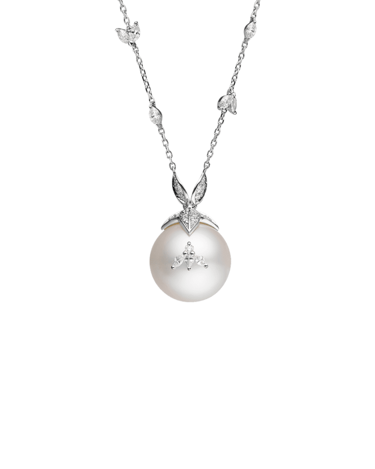 Full Moon Pearl Necklace | 15mm Round Pearl, Diamonds, and White Gold 1