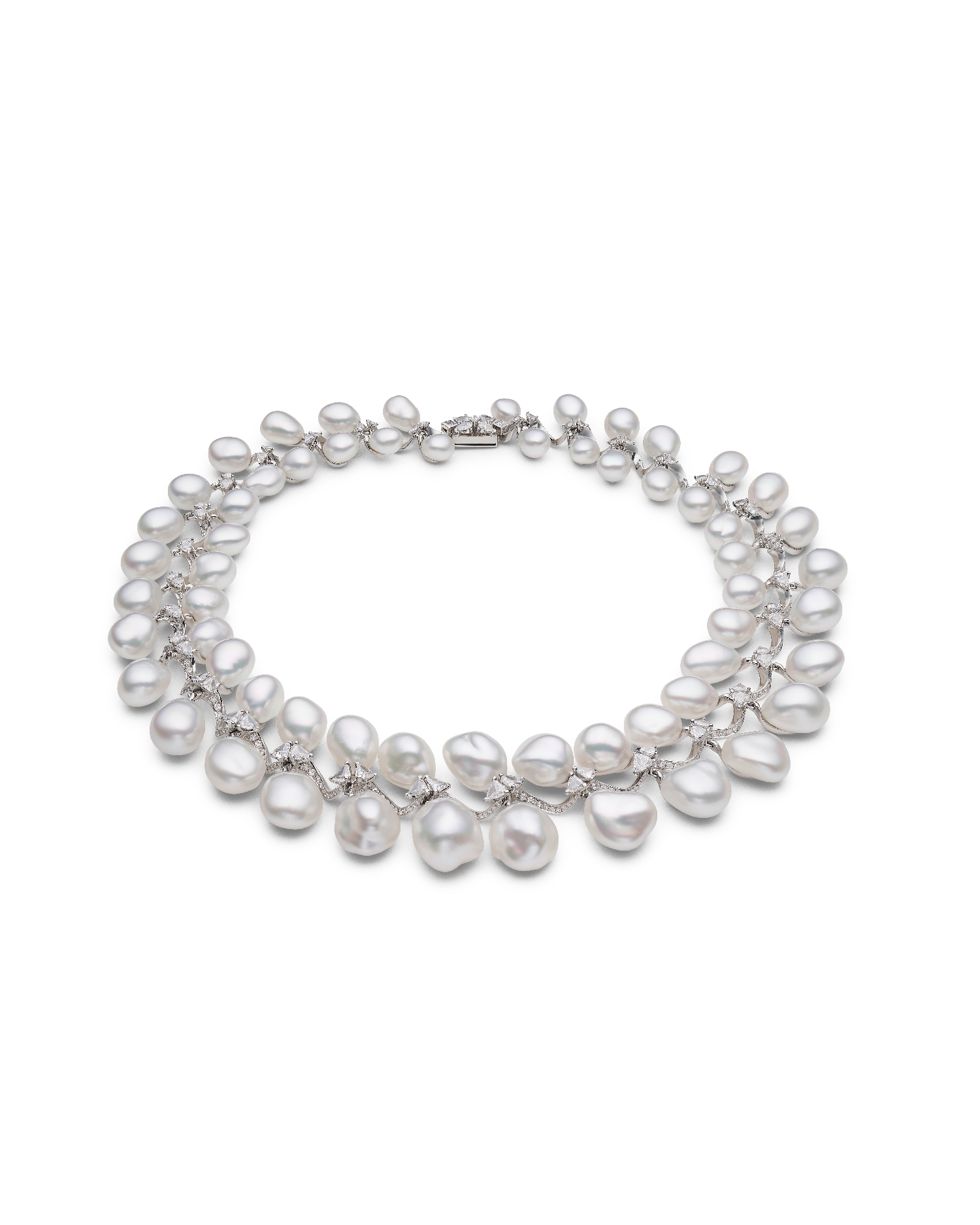 Wreath Pearl Collier | 12-16mm Keshi Baroque Pearls, Diamonds, and Platinum