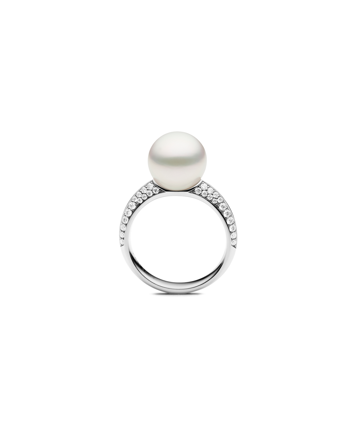 Keel Edge Pearl Ring | 10mm Semi Round Pearl, Diamonds, and White Gold