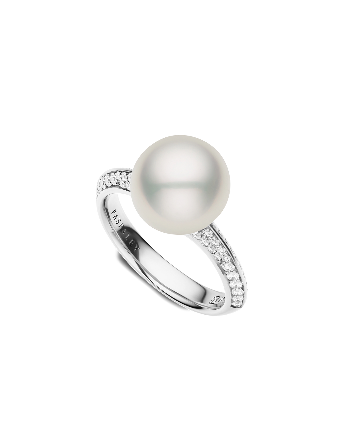 Keel Edge Pearl Ring | 10mm Semi Round Pearl, Diamonds, and White Gold