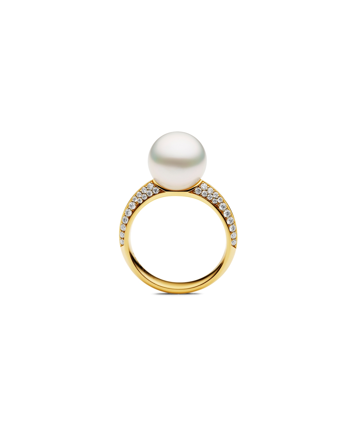 Keel Edge Pearl Ring | 10mm Semi Round Pearl, Diamonds, and Yellow Gold
