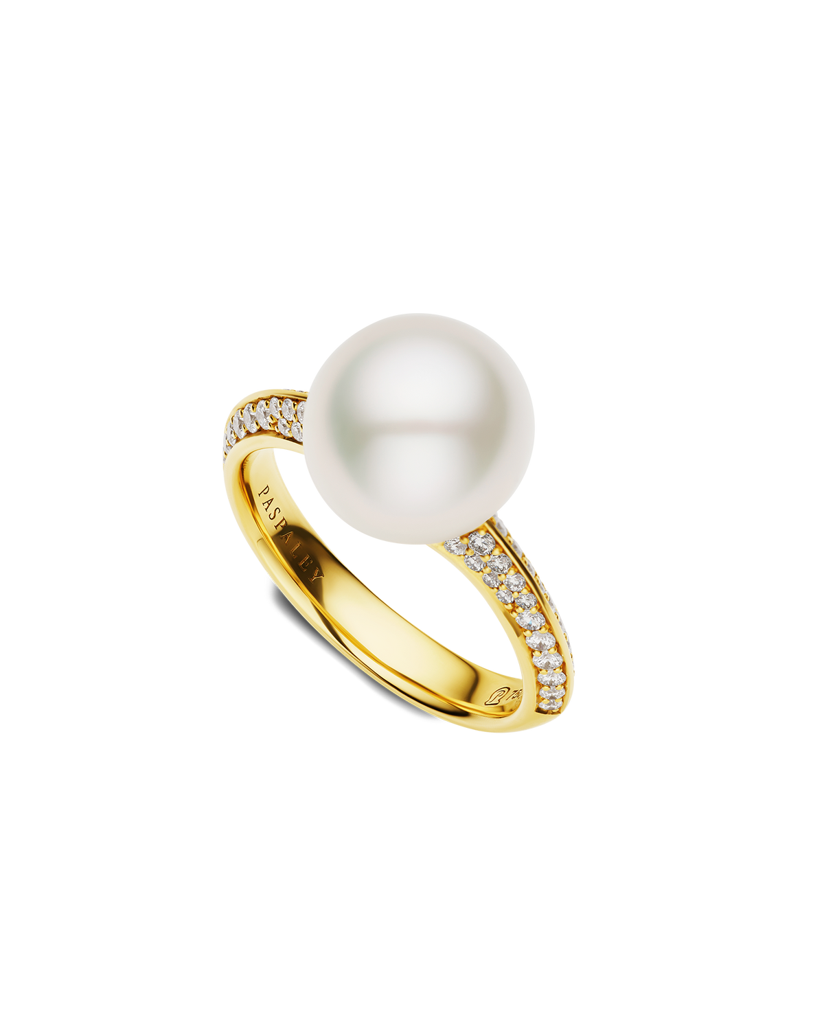 Keel Edge Pearl Ring | 10mm Semi Round Pearl, Diamonds, and Yellow Gold