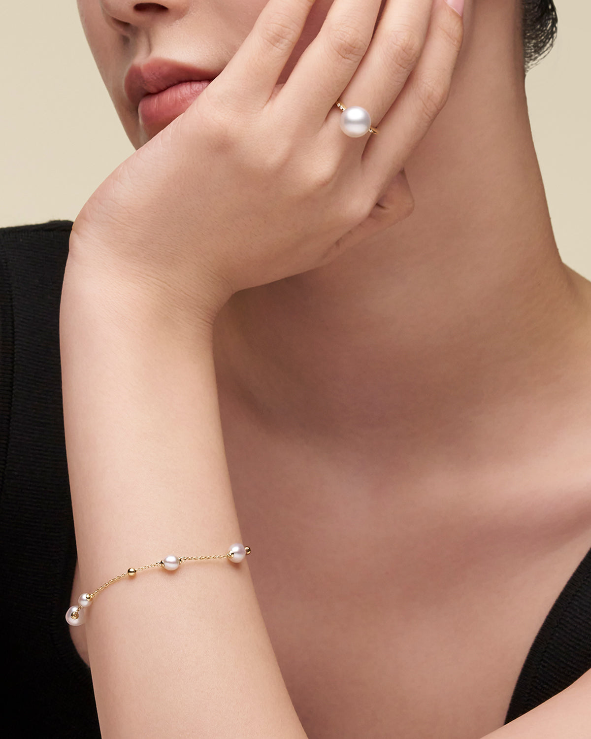 Keshi Pearl Chain Bracelet B20B12YKQ06 Ring DC21R01YPB11