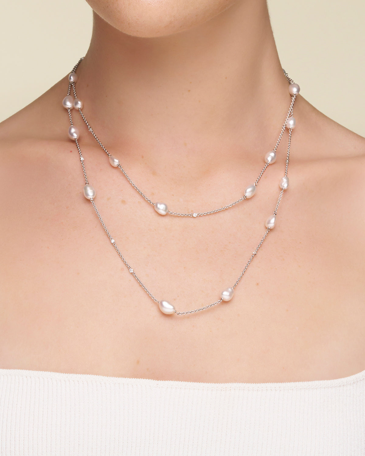 Keshi Pearl Long Chain Necklace On Body X17C10WKQ05