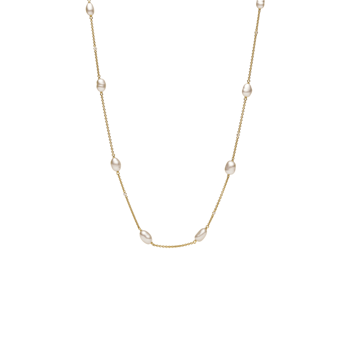 Keshi Pearl Short Chain Necklace | 5mm Keshi Pearls, Diamonds, and Yel
