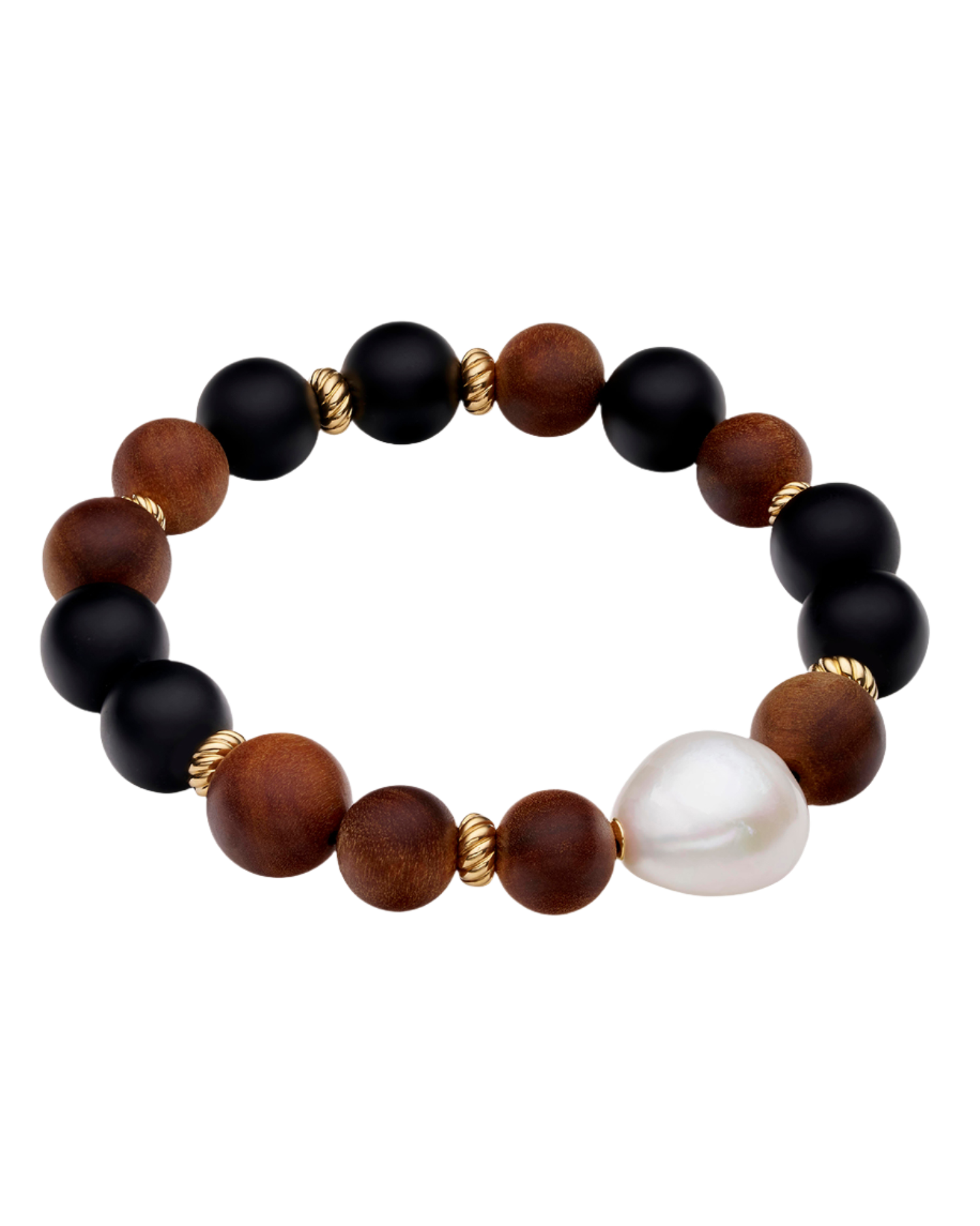Onyx Kimberley Golden Dusk Single Pearl Bracelet | 15mm Baroque Pearl, Sandalwood, and Yellow Gold 2