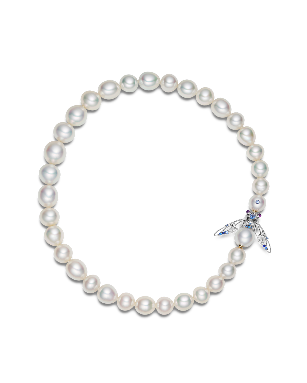 Blue Moon Cicada Clasp | 12mm Oval Pearl, Blue Sapphire, and White Gold