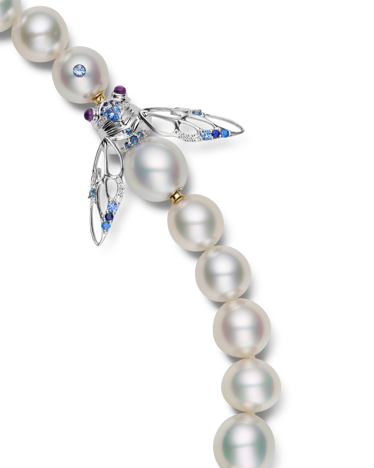Blue Moon Cicada Clasp | 12mm Oval Pearl, Blue Sapphire, and White Gold