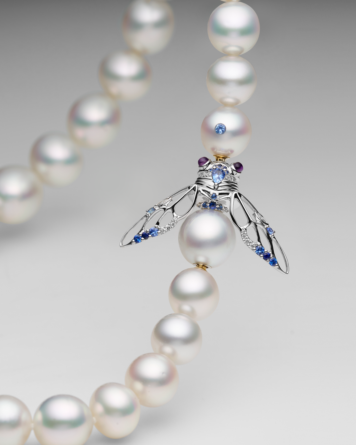 Blue Moon Cicada Clasp | 12mm Oval Pearl, Blue Sapphire, and White Gold