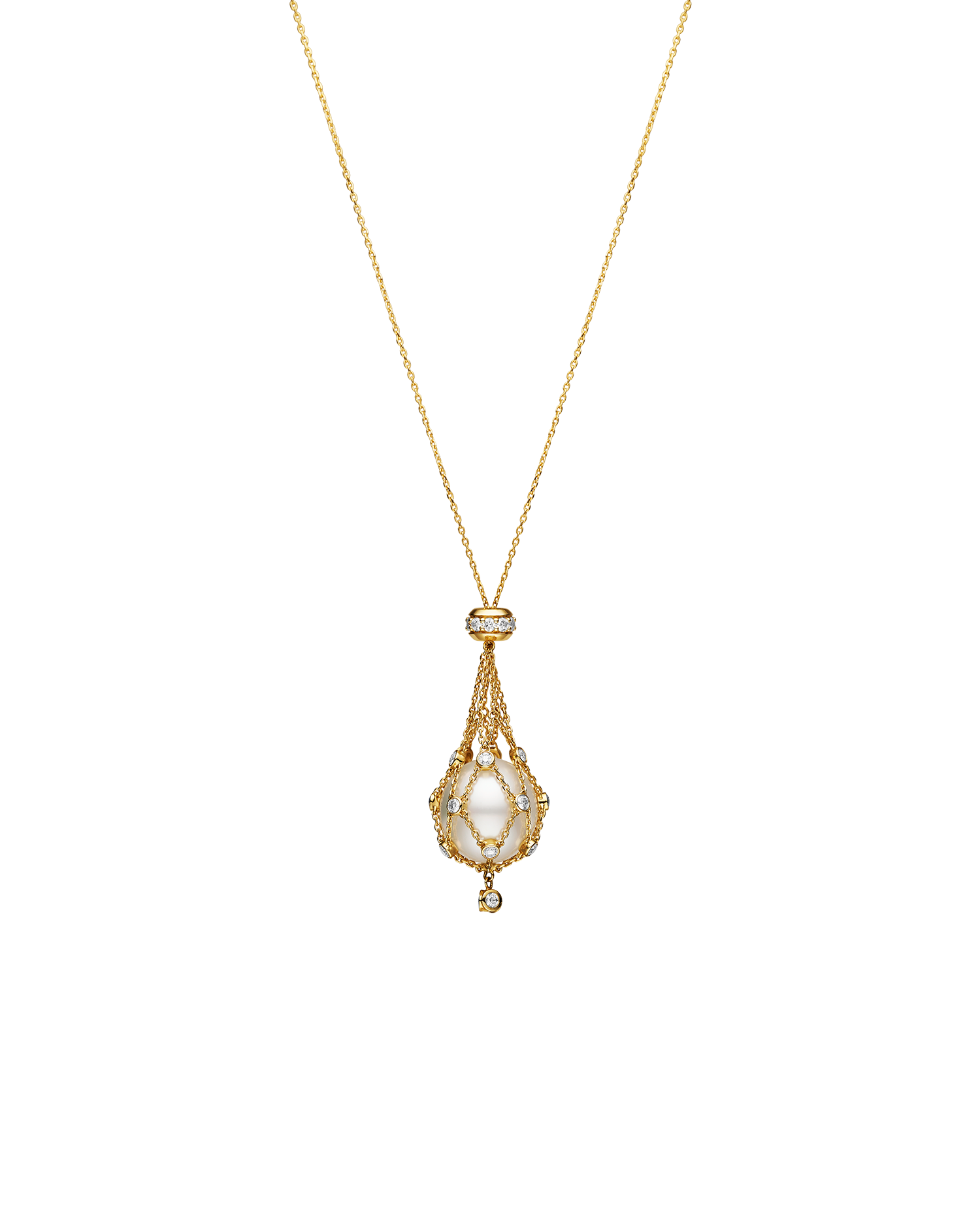 Lavalier Diamond Pearl Necklace with 15mm Button Pearl Yellow Gold DH17N17YPB15