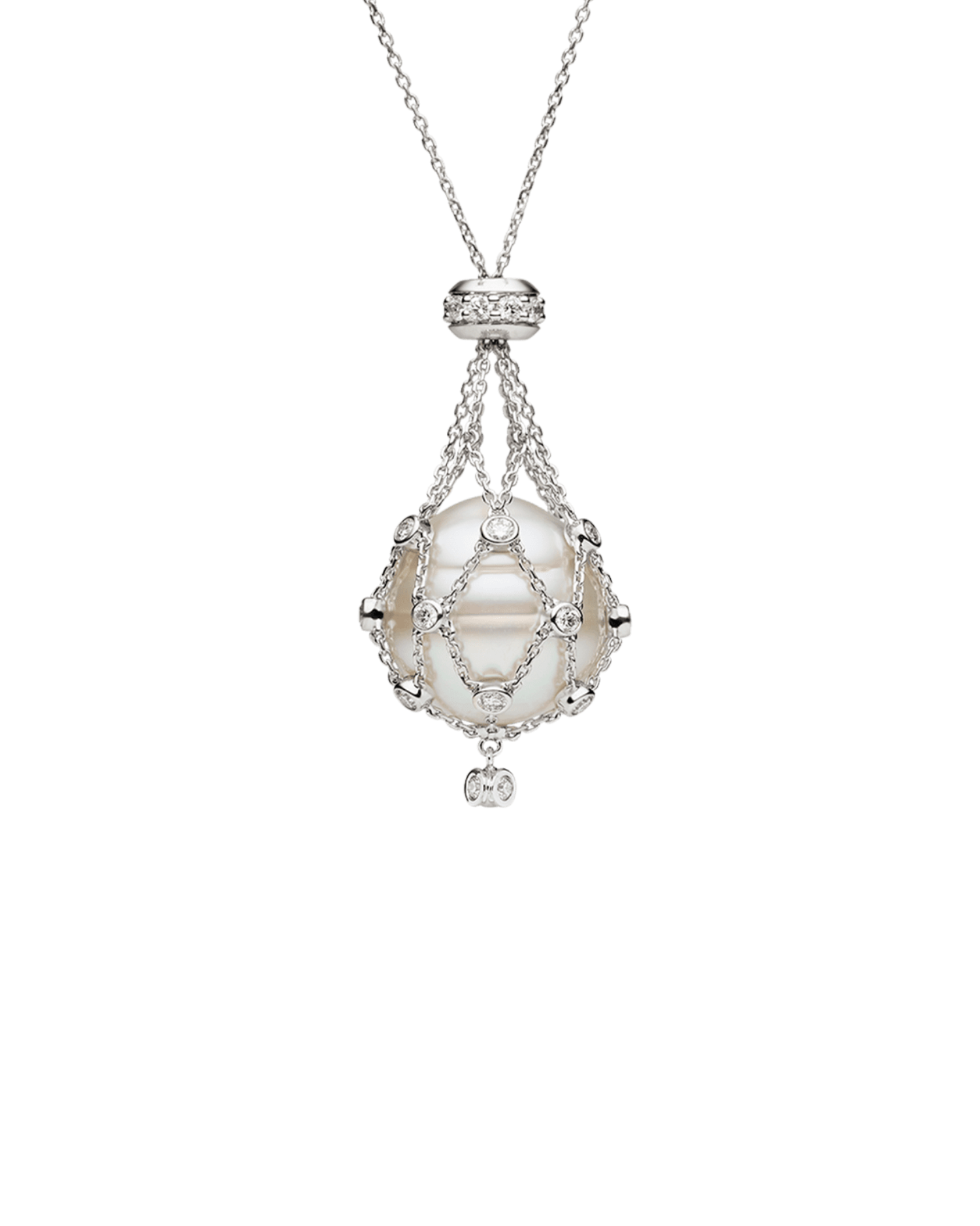 Lavalier Diamond Pearl Necklace With 15mm Circle Pearl White Gold Dh17n17wc15
