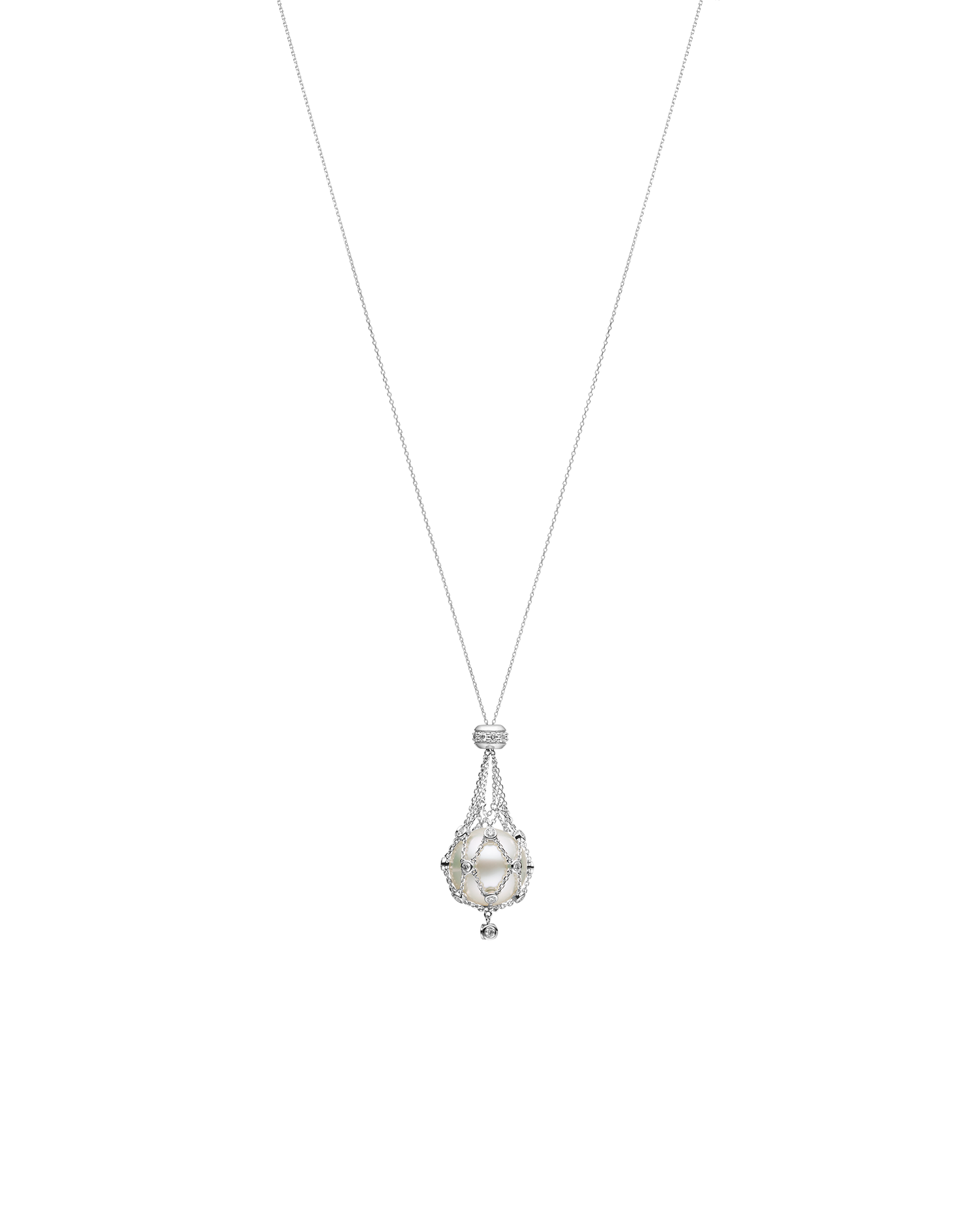Lavalier Diamond Pearl Necklace with 15mm Round Pearl White Gold DH17N17WPR15