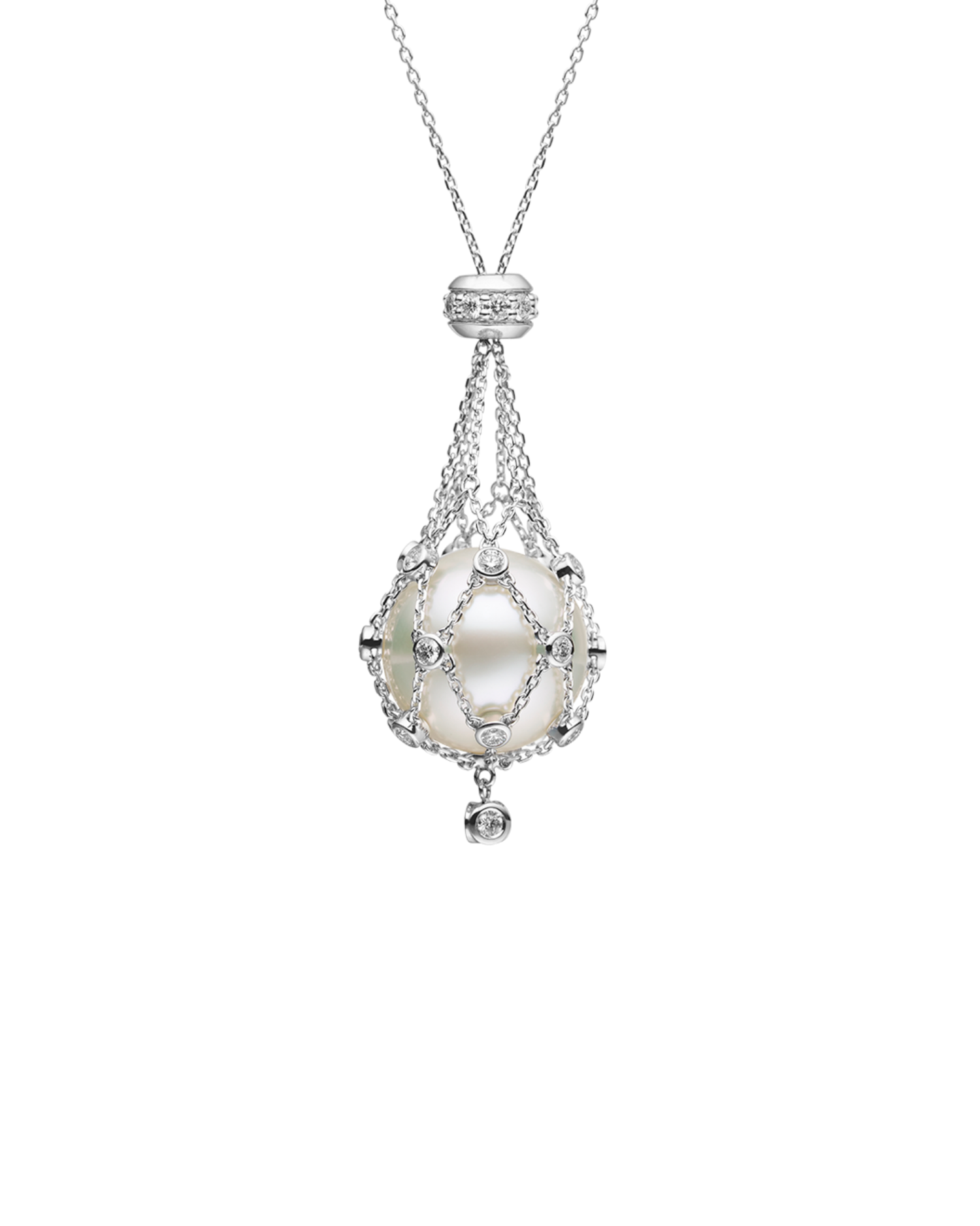 Lavalier Diamond Pearl Necklace with 15mm Circle Pearl White Gold  DH17N17WC15