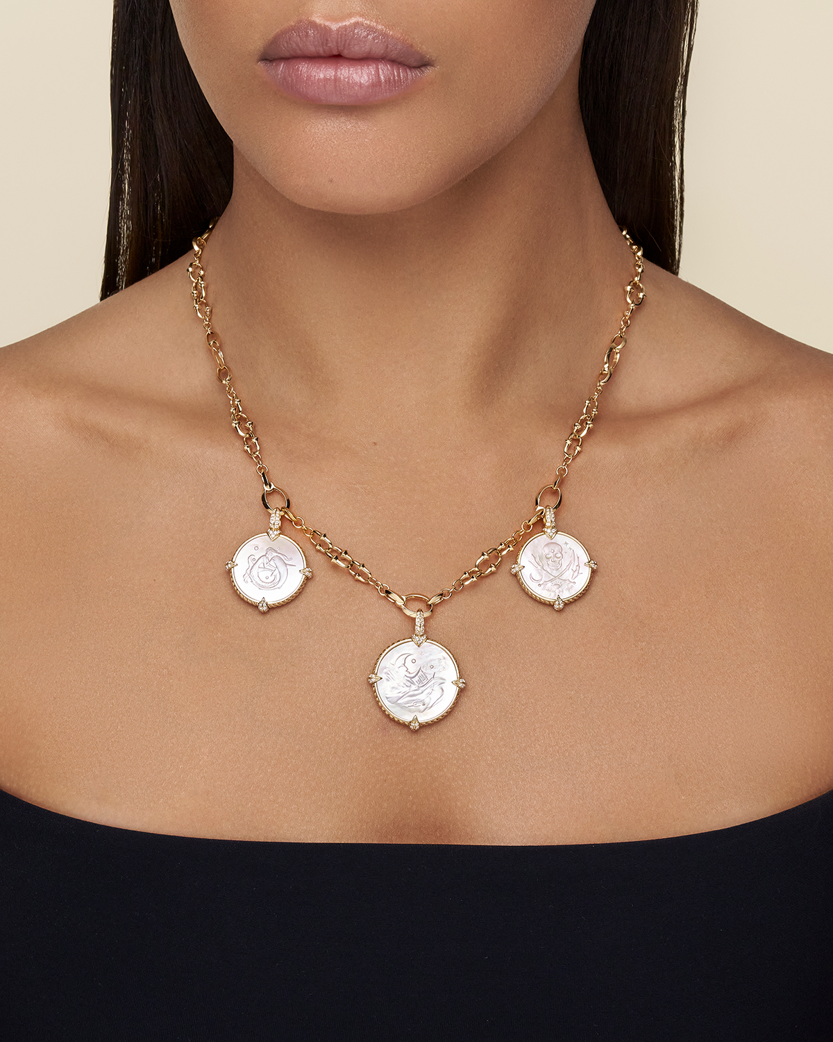 Layered Dive Charm Necklace On Body dd21n01a04y