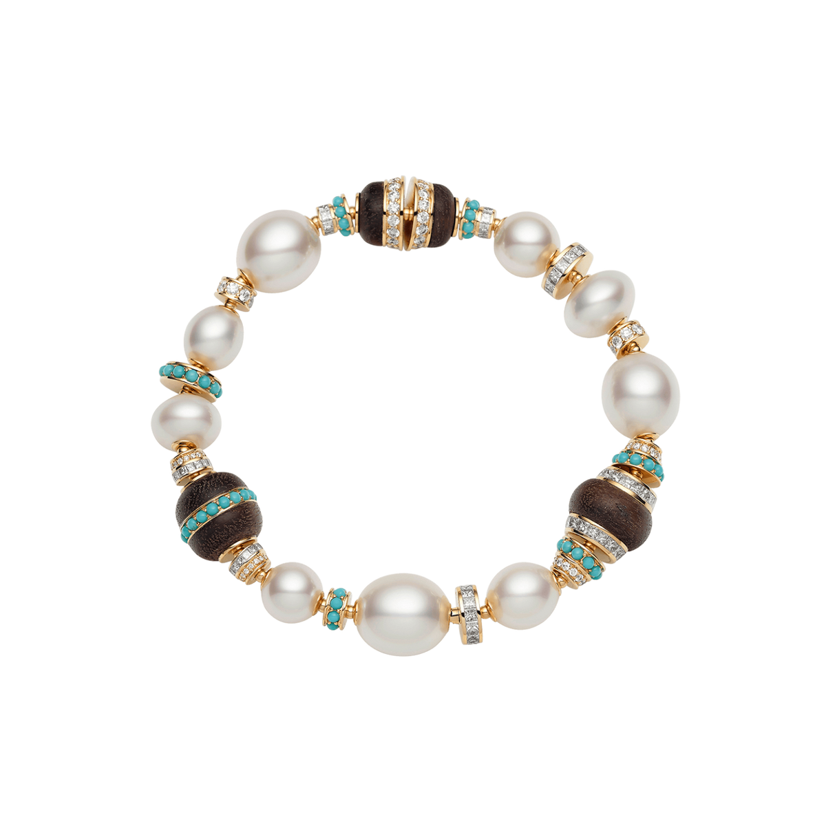 Lugger Wood Pearl Bracelet | 8-11mm Pearls, Turquoise, and Yellow Gold Lugger Wood Pearl Bracelet | 8-11mm Pearls, Turquoise, and Yellow Gold