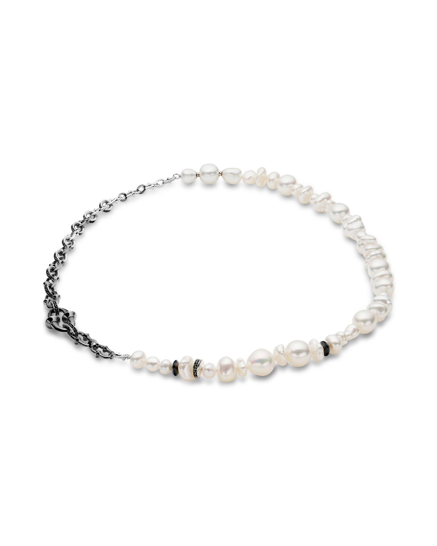 Diver Pearl Necklace  | 6-11mm Pearls, White Gold, and Palladium