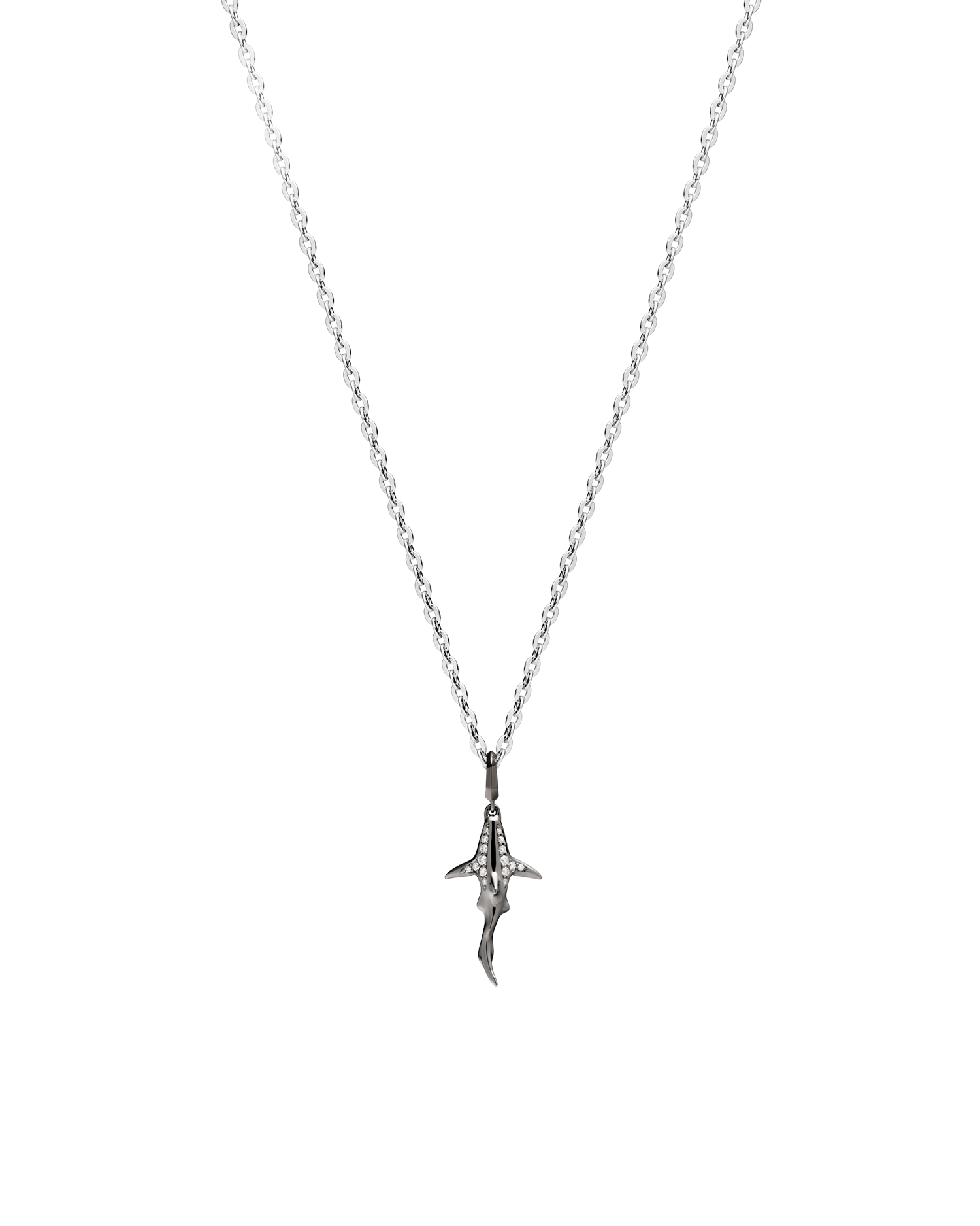 Diver Black Shark Pendant Chain Necklace | Diamond, Palladium, and White Gold