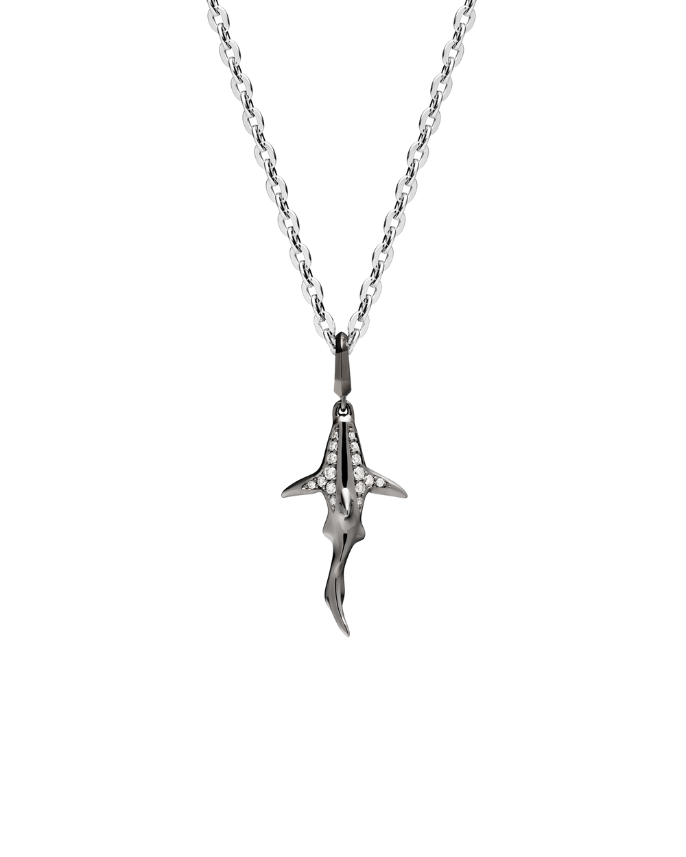 Black Shark Pendant Chain Necklace | Diamond, Ruthenium, and White Gol