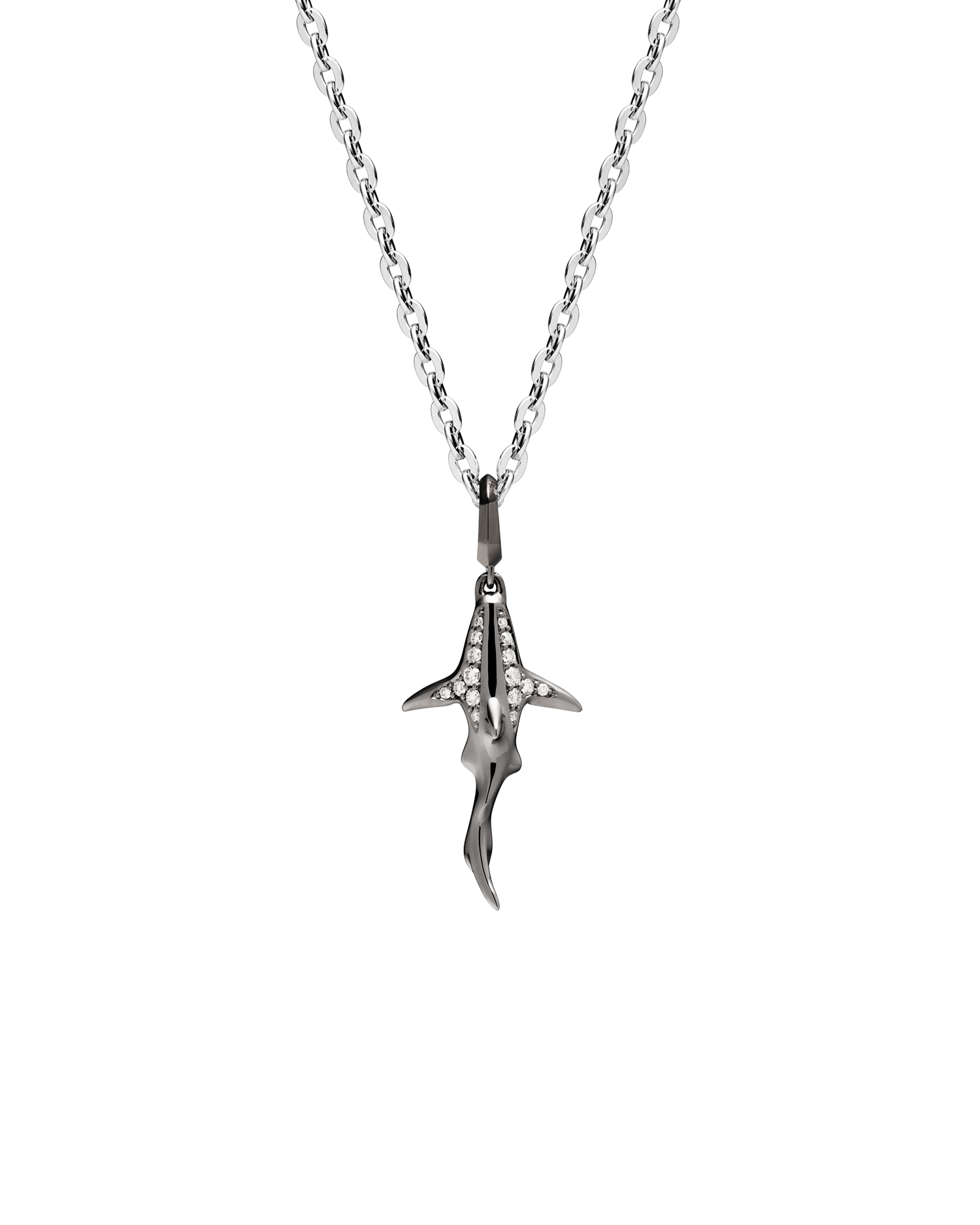 Diver Black Shark Pendant Chain Necklace | Diamond, Palladium, and White Gold