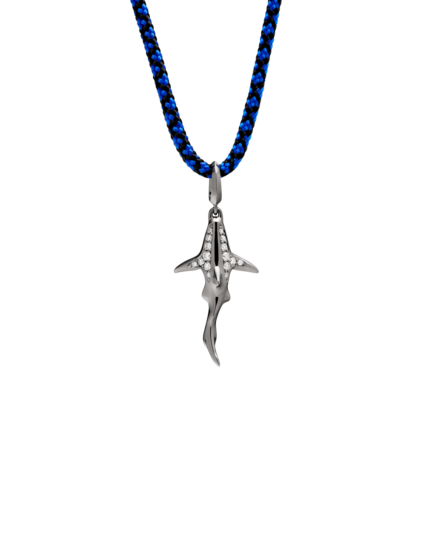 Black Shark Pendant Cord Necklace | Diamond, Ruthenium and White Gold
