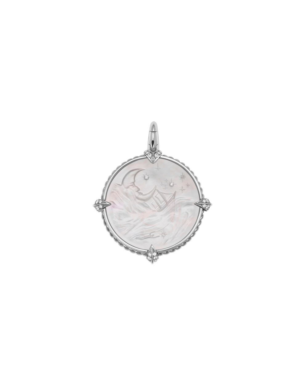Mermaid Coin Charm | Mother of Pearl, Diamonds, and White Gold