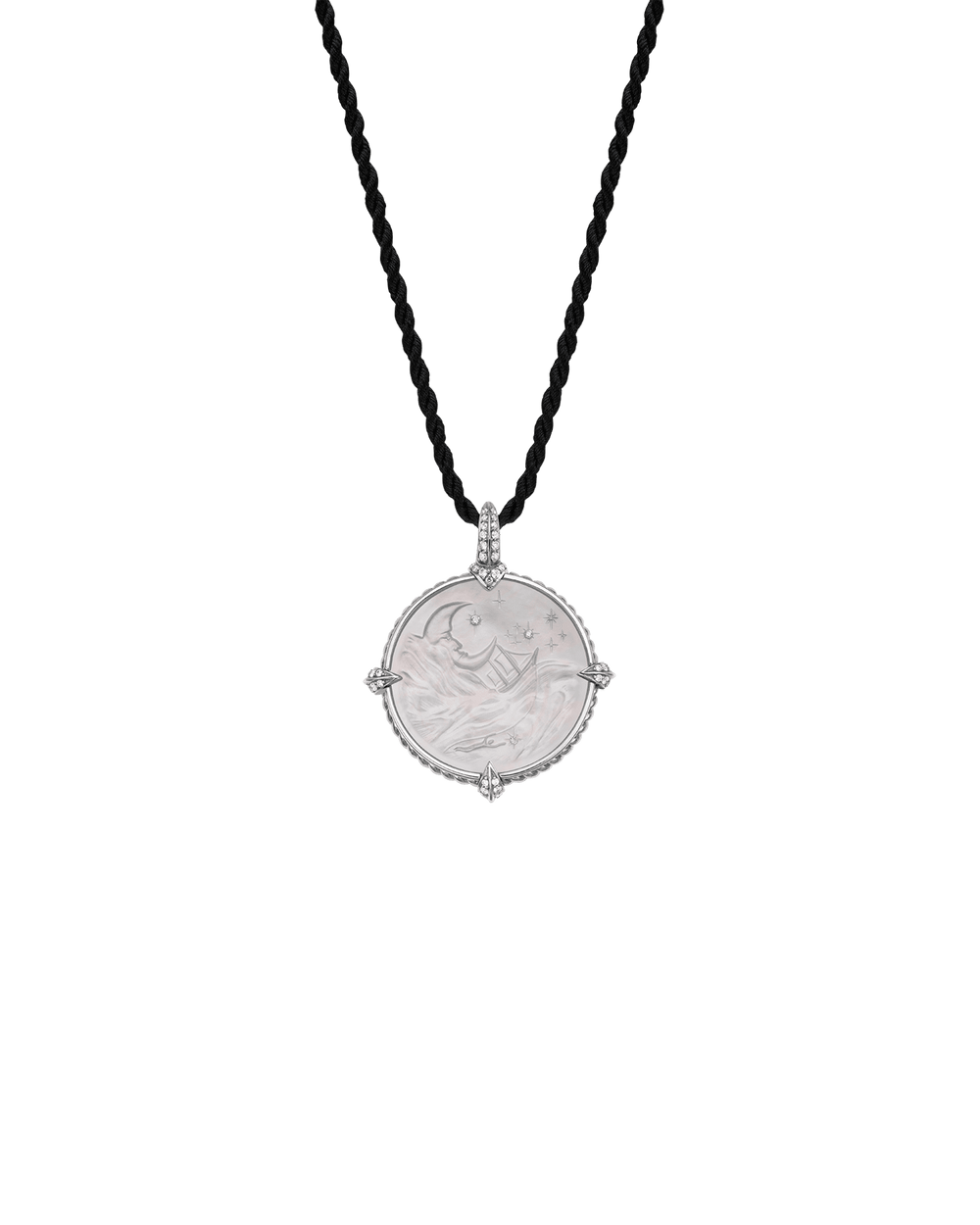 Mermaid Coin Charm | Mother of Pearl, Diamonds, and White Gold