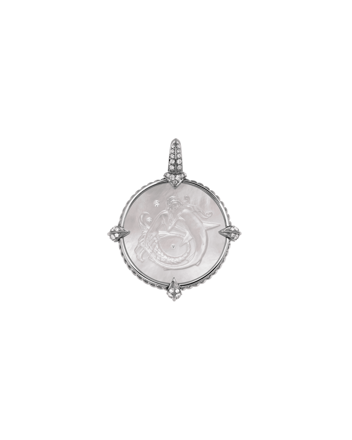 Mermaid Coin Charm | Mother of Pearl, Diamonds, and White Gold