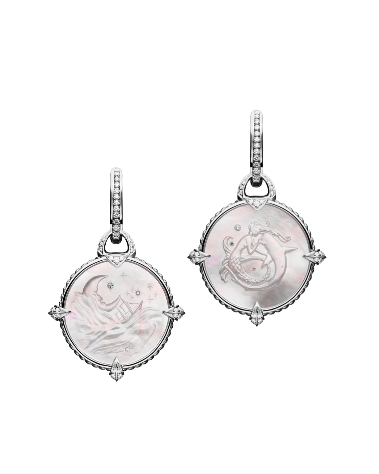 Coin Charm Diamond Earrings | Mother of Pearl, Diamonds, White Gold