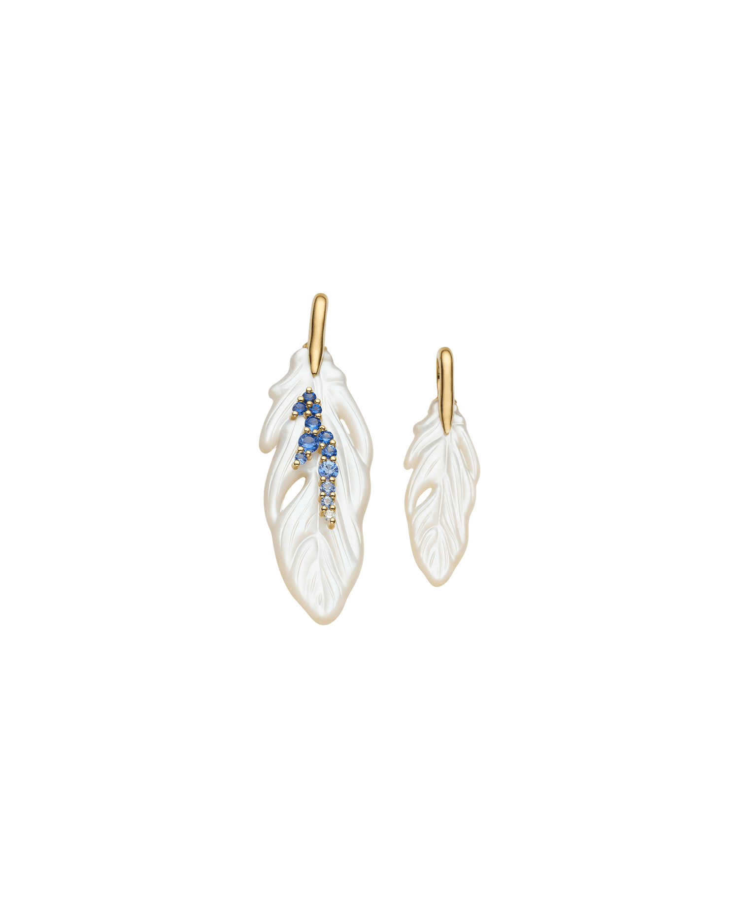 Double Feather Necklace | Mother of Pearl, Sapphires, and Yellow Gold 2