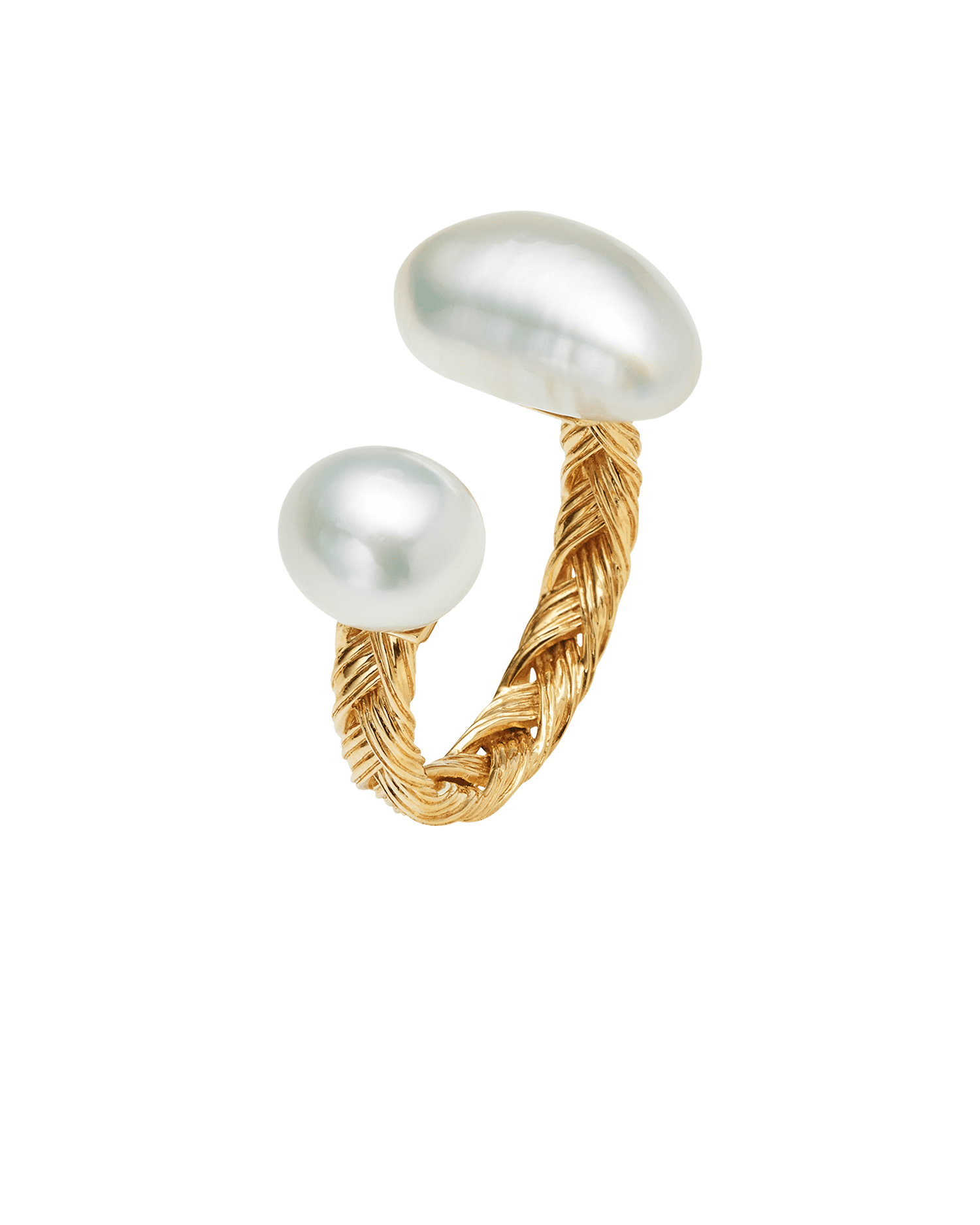 Pandanus Double Keshi Pearl Ring | 8-10mm Keshi Pearls and Yellow Gold 2