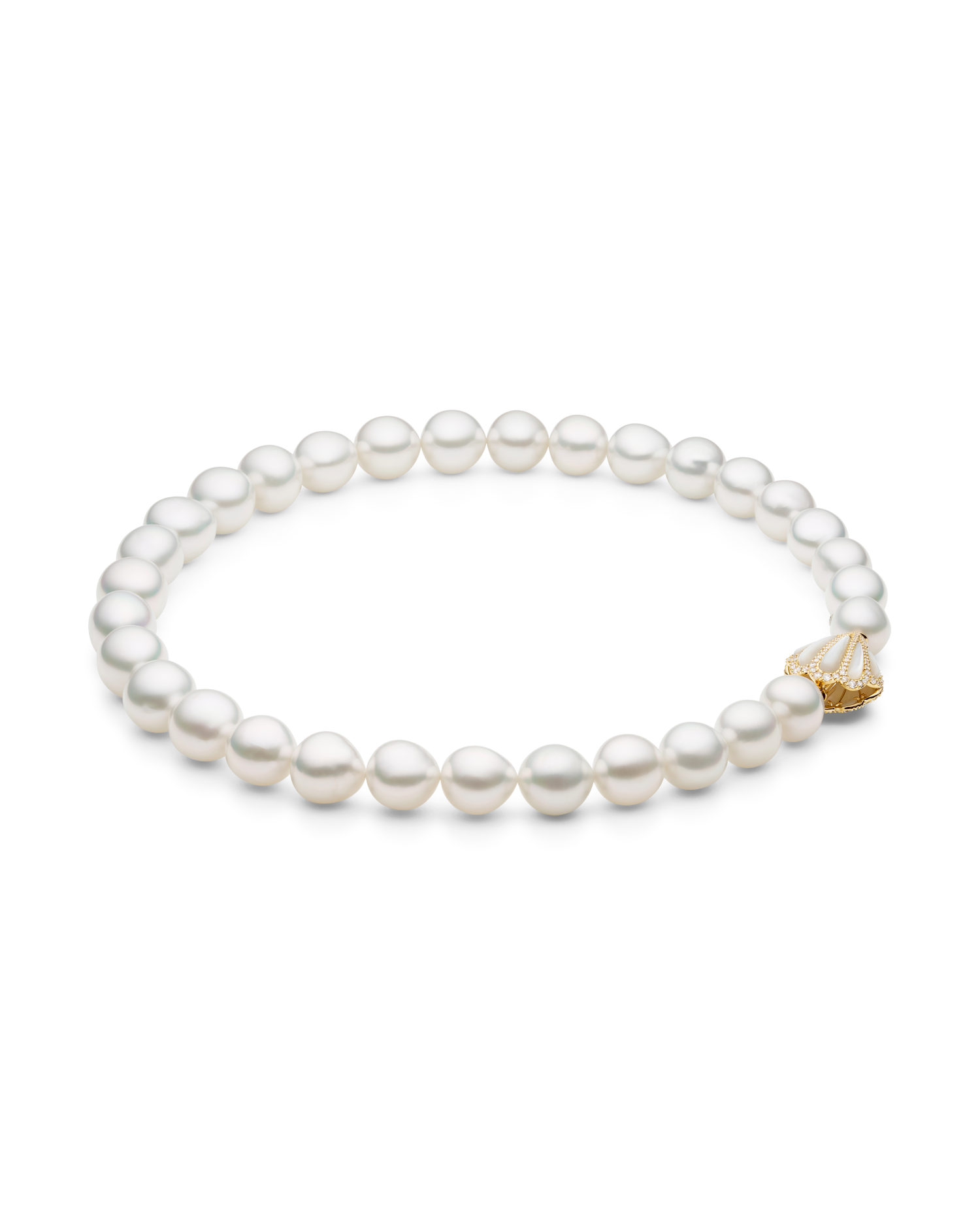 Clam Shell Diamond Clasp | Mother of Pearl, Diamonds, and Yellow Gold