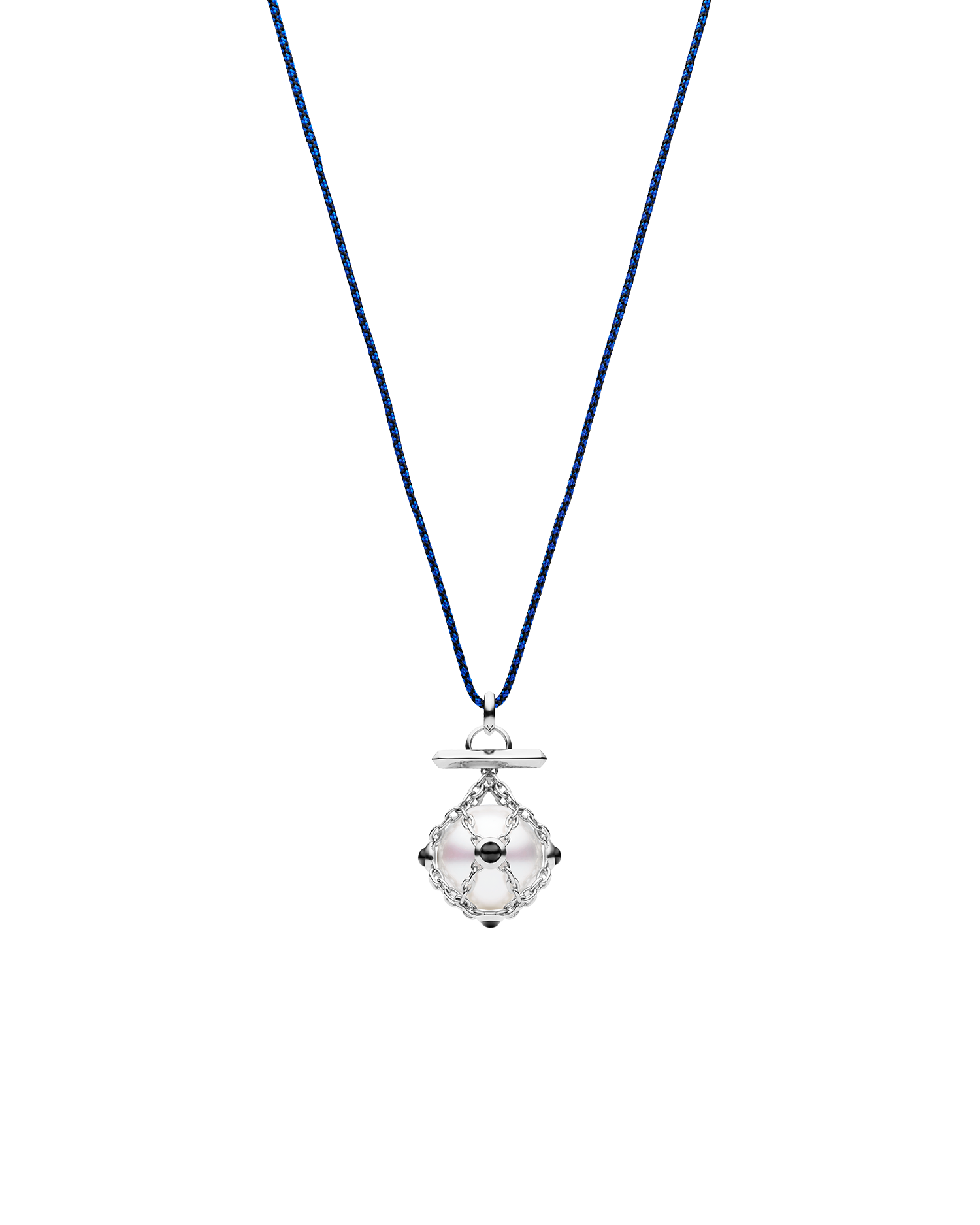Diver Lavalier Cord Necklace | 14mm Round Pearl, Black Spinel, and White Gold