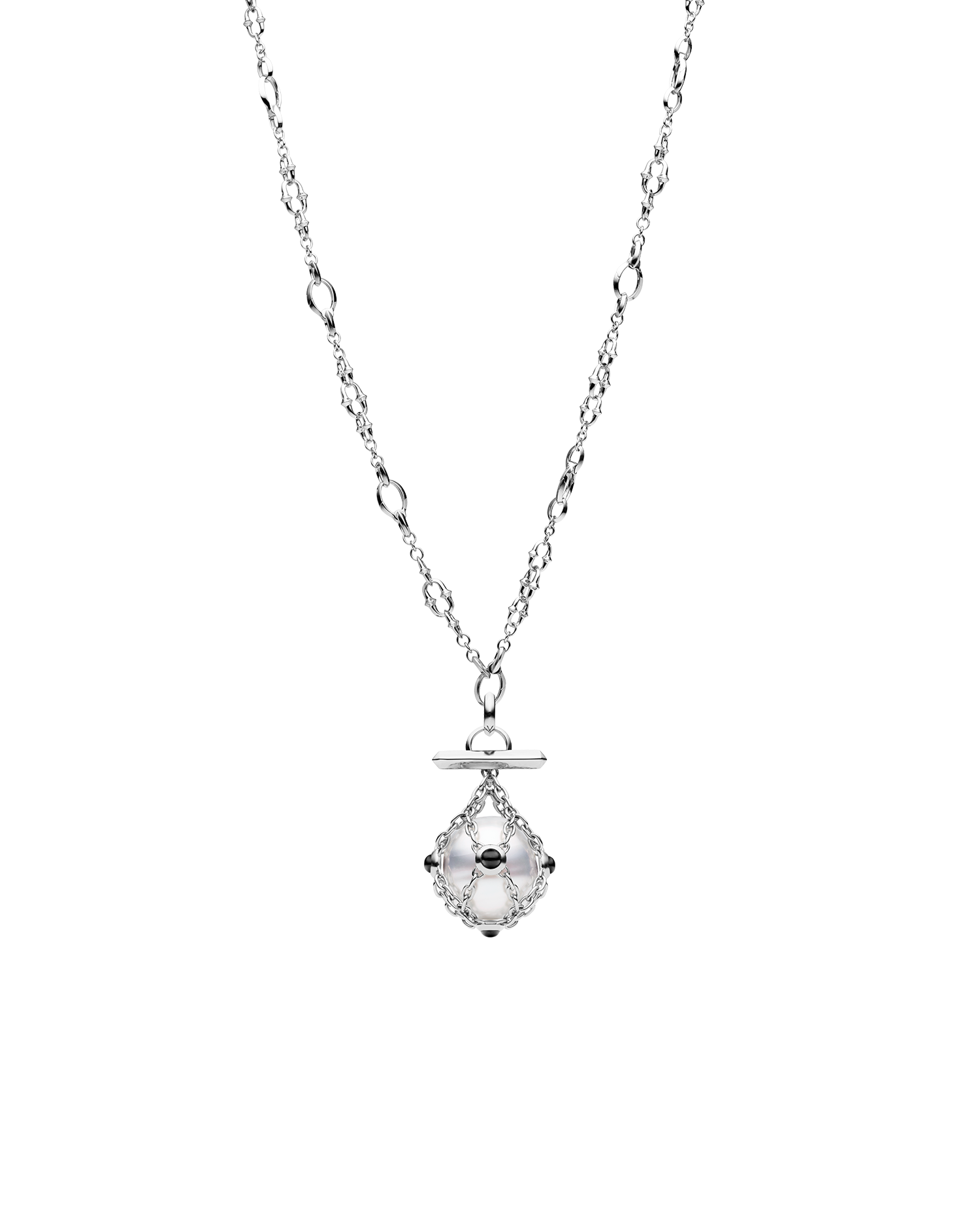 Diver Lavalier Necklace | 14mm Circle Pearl, Black Spinel, and White Gold
