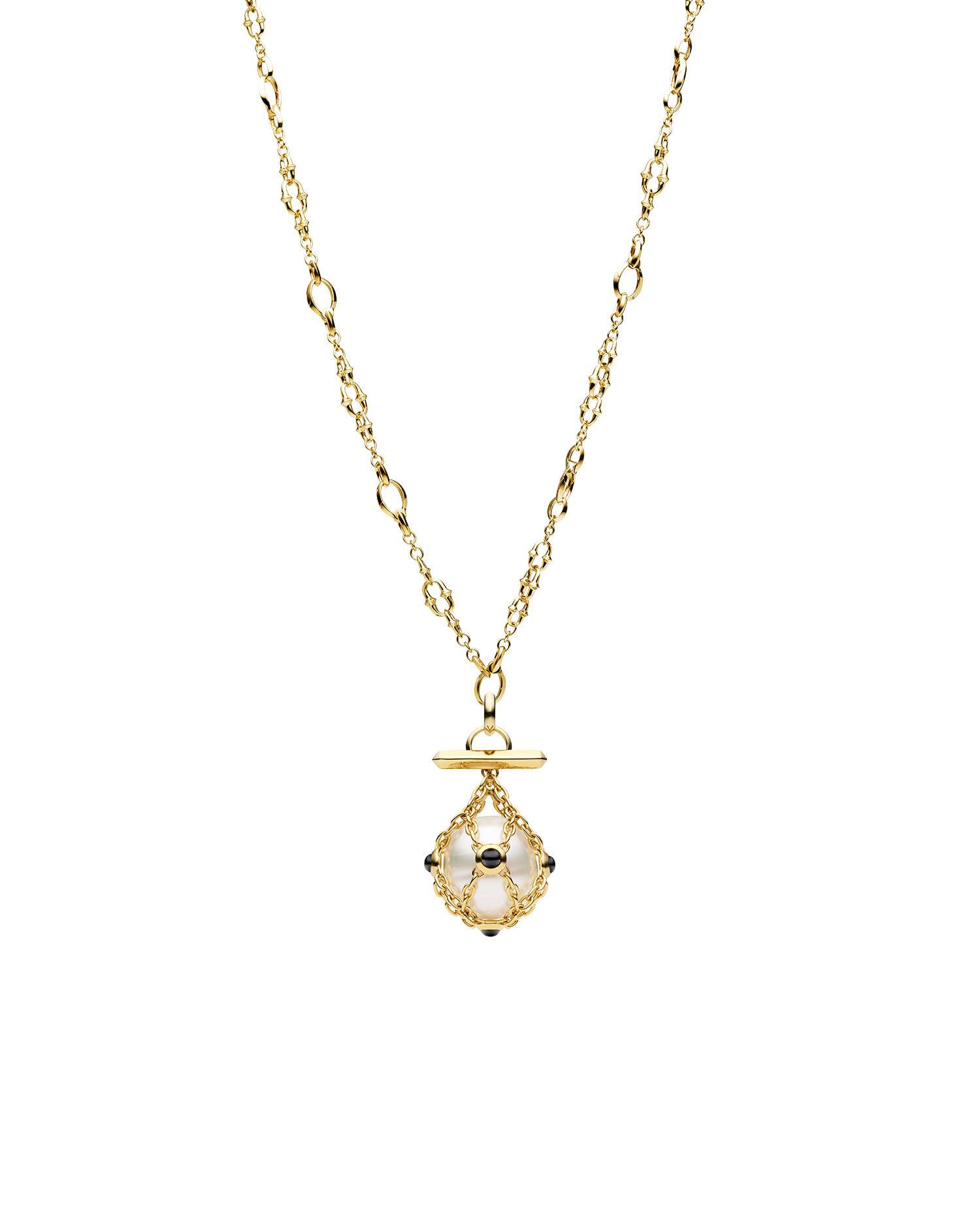 Diver Lavalier Necklace | 14mm Circle Pearl, Black Spinel, and Yellow Gold