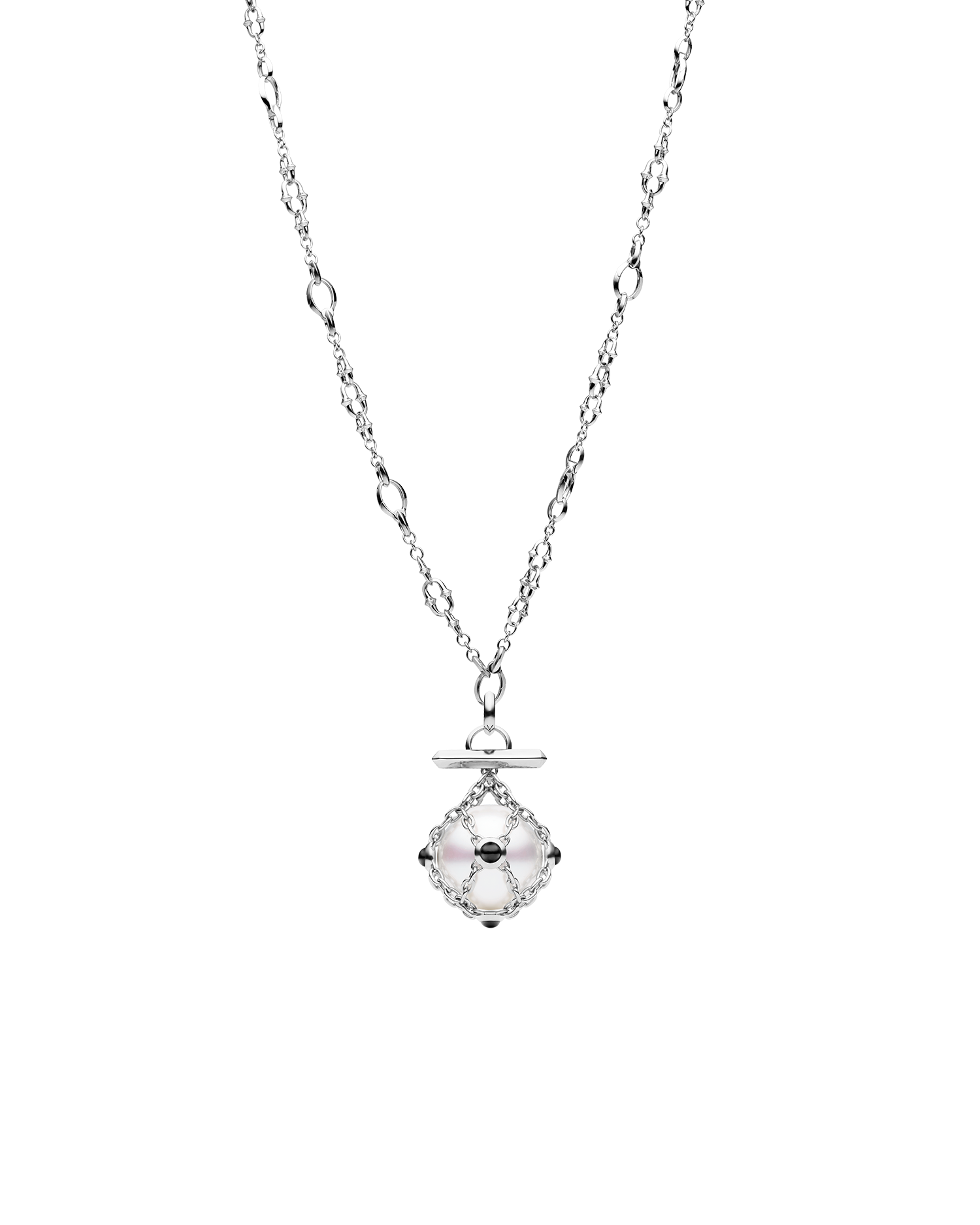 Diver Lavalier Necklace | 14mm Round Pearl, Black Spinel, and White Gold
