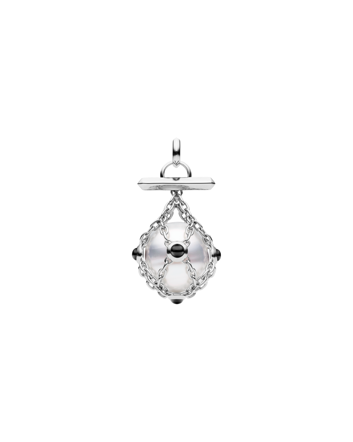 Diver Lavalier Pendant | 14mm Circle Pearl, Black Spinel, and White Gold