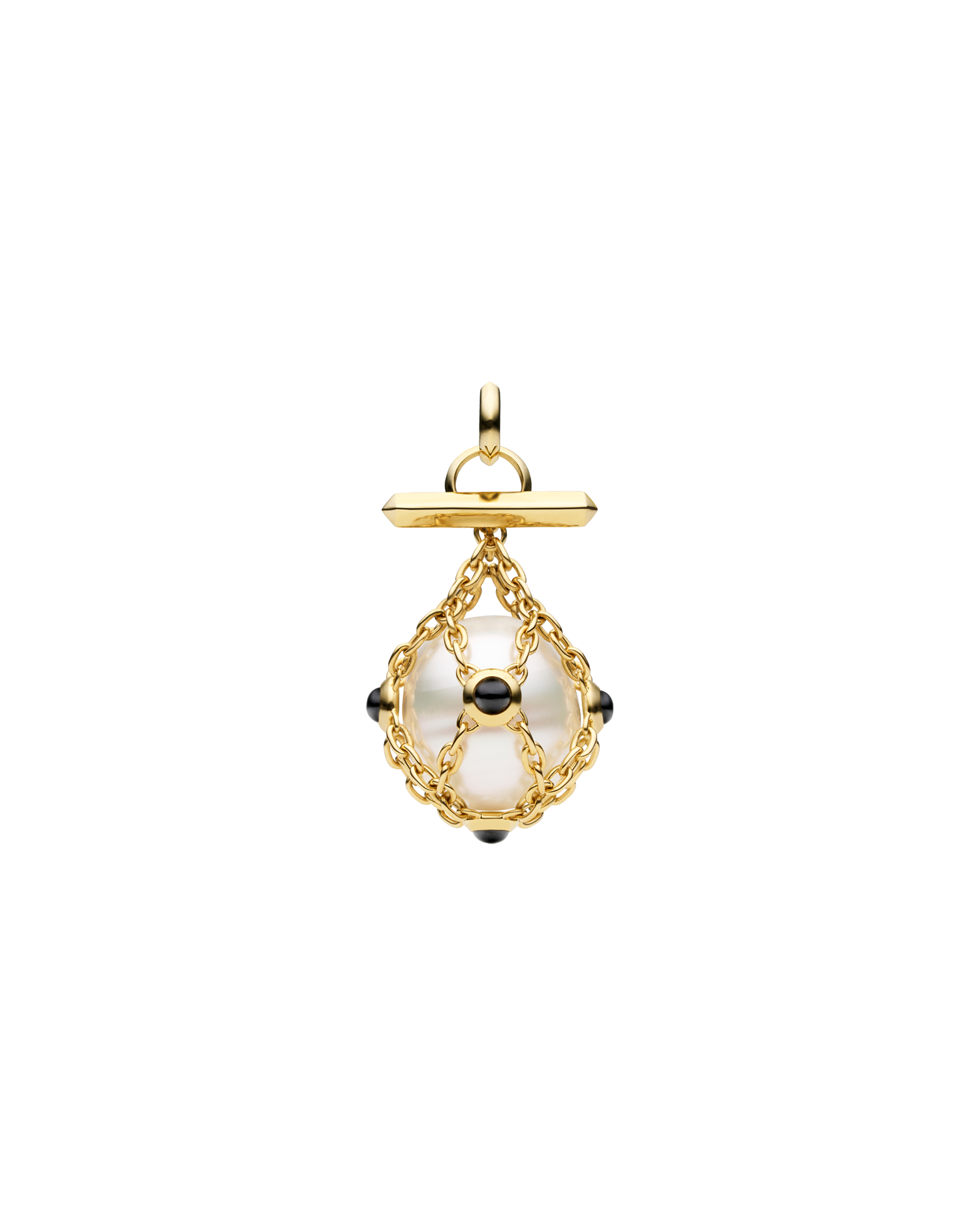 Diver Lavalier Pendant | 14mm Circle Pearl, Black Spinel, and Yellow Gold