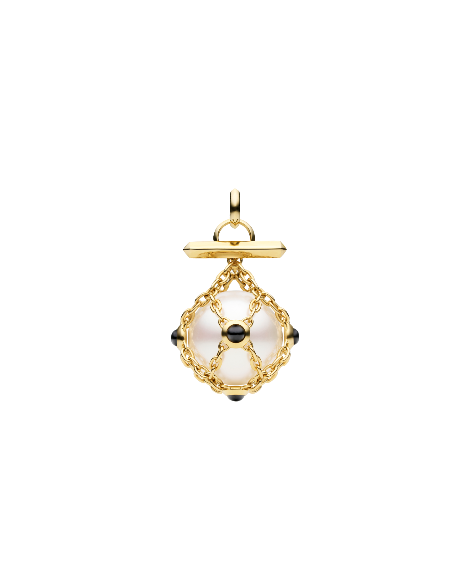 Diver Lavalier Pendant | 14mm Round Pearl, Black Spinel, and Yellow Gold