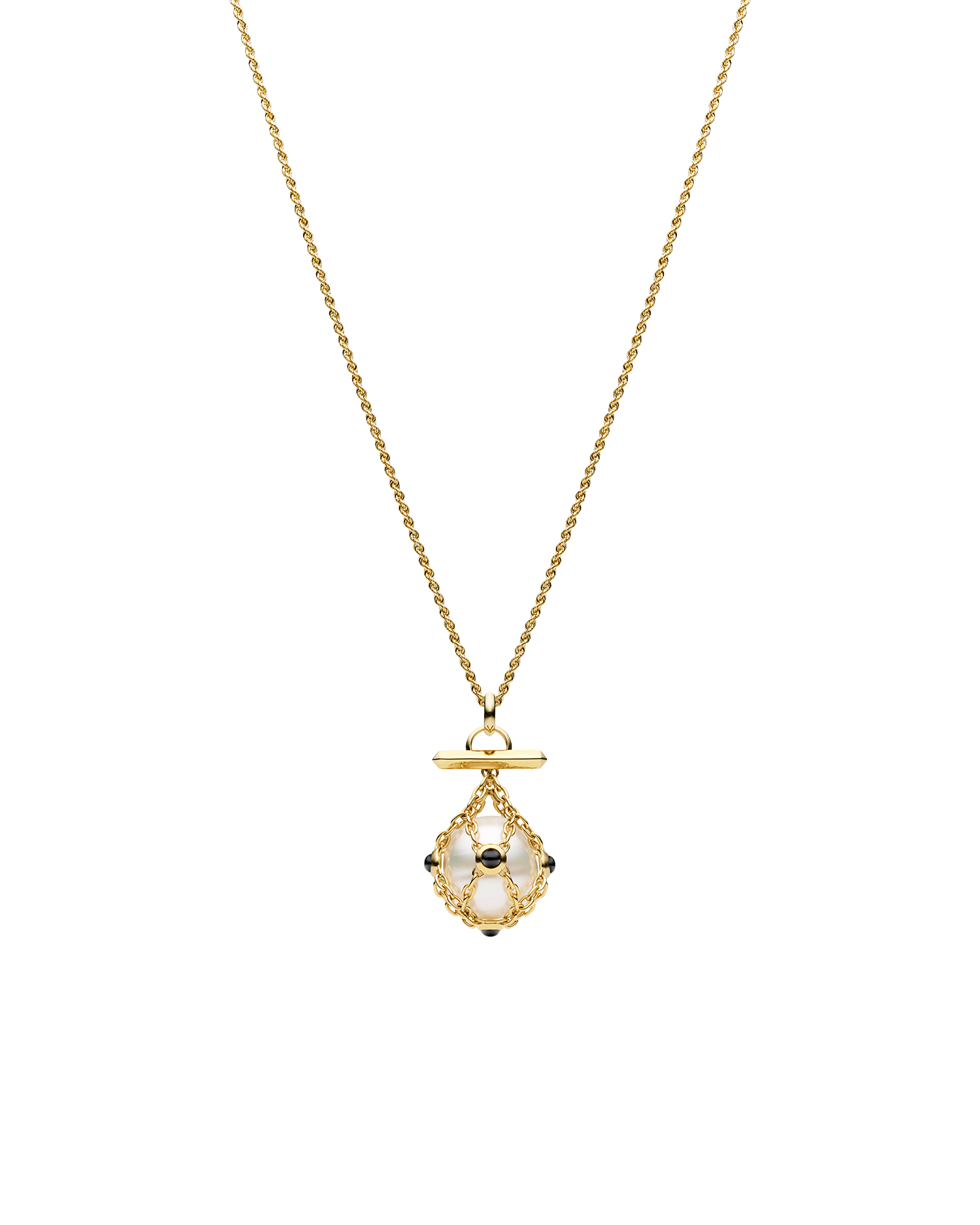 Diver Lavalier Rope Necklace | 14mm Circle Pearl, Black Spinel, and Yellow Gold