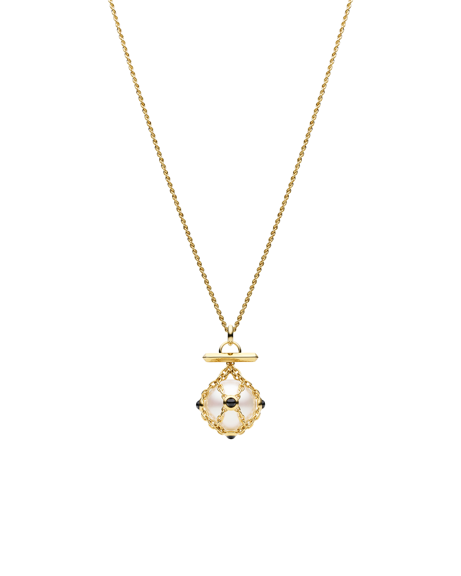 Diver Lavalier Rope Necklace | 14mm Round Pearl, Black Spinel, and Yellow Gold