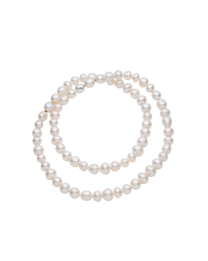 Delfini Matinee Strand Necklace | 11-14mm Circle Pearls and Rose Gold