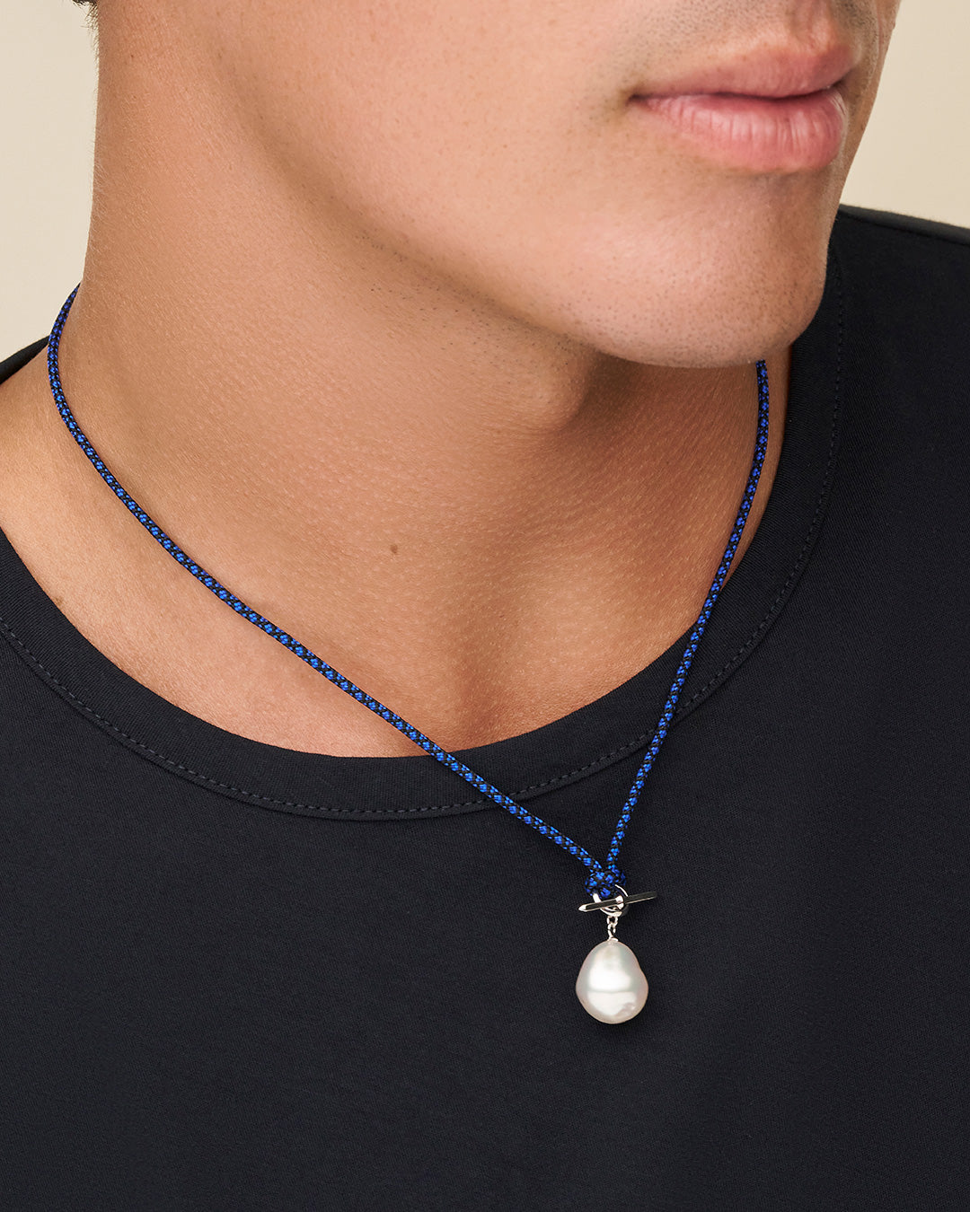 Diver Bollard Pearl Cord Necklace | 13mm Baroque Pearl, Nylon, and White Gold