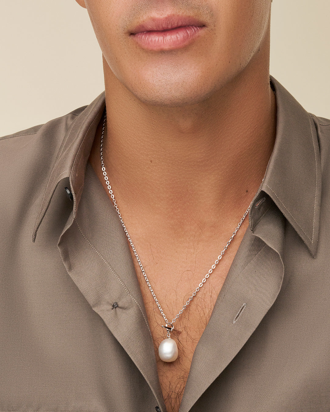 Diver Bollard Pearl Chain Necklace | 13mm Baroque Pearl and White Gold