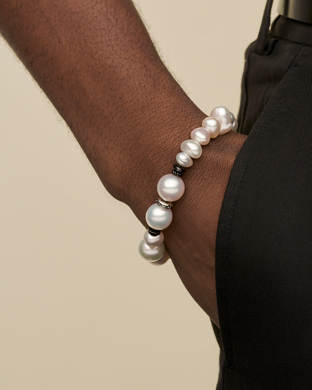 Diver Pearl Strand Bracelet | 6-12mm Pearls, Black Spinel, and White Gold