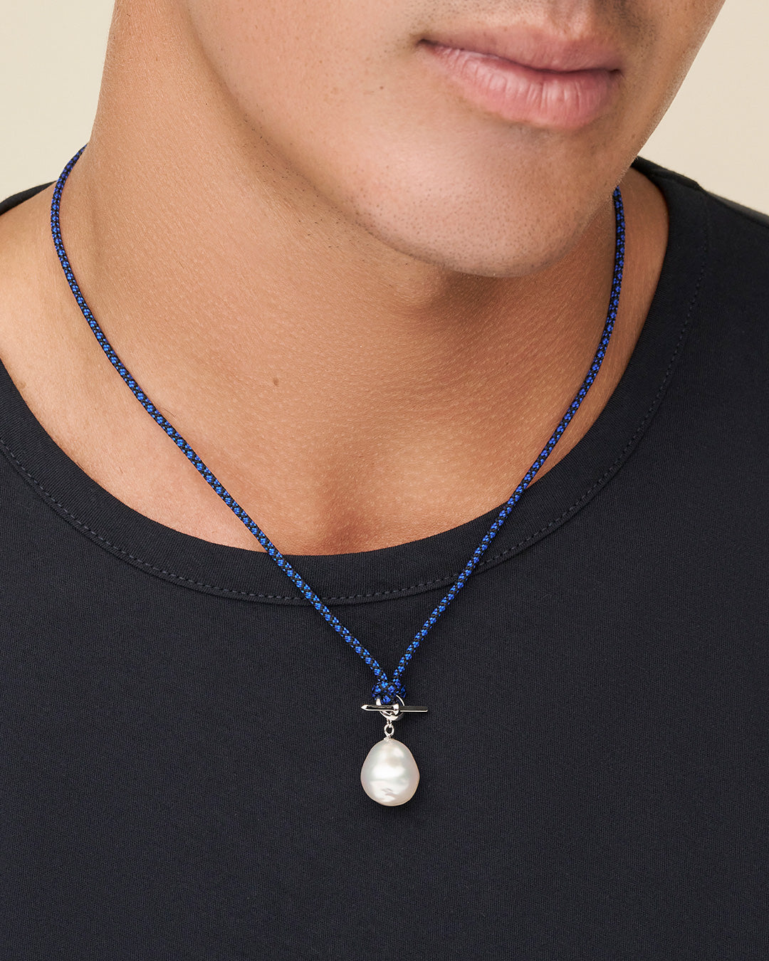 Diver Bollard Pearl Cord Necklace | 13mm Baroque Pearl, Nylon, and White Gold