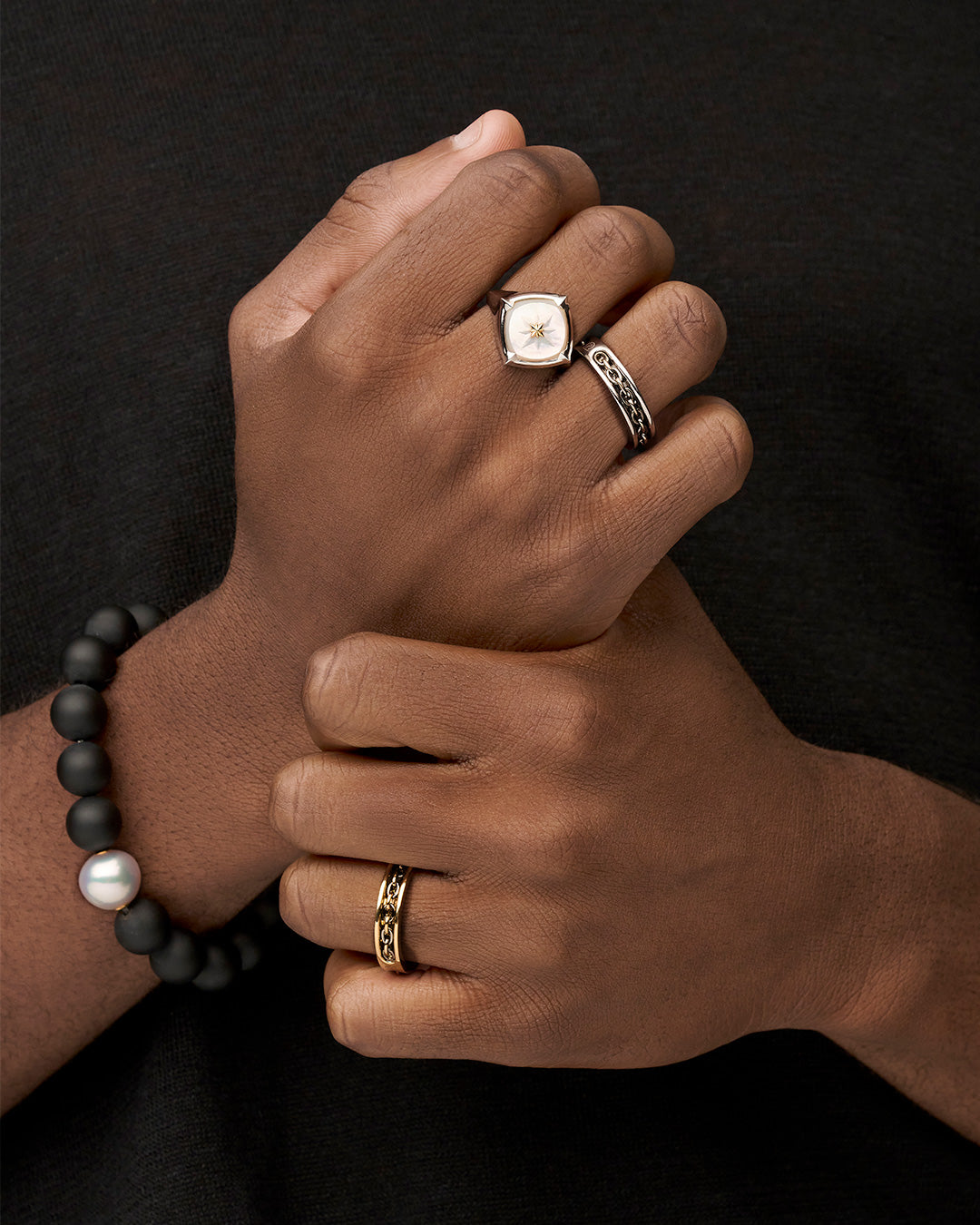 Diver Signet Ring | Mother of Pearl, Platinum, and Yellow Gold
