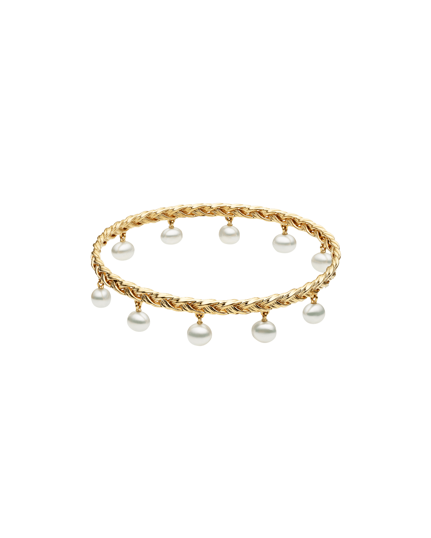 Pandanus Rain Pearl Bangle | 11mm Keshi Pearls and Yellow Gold 