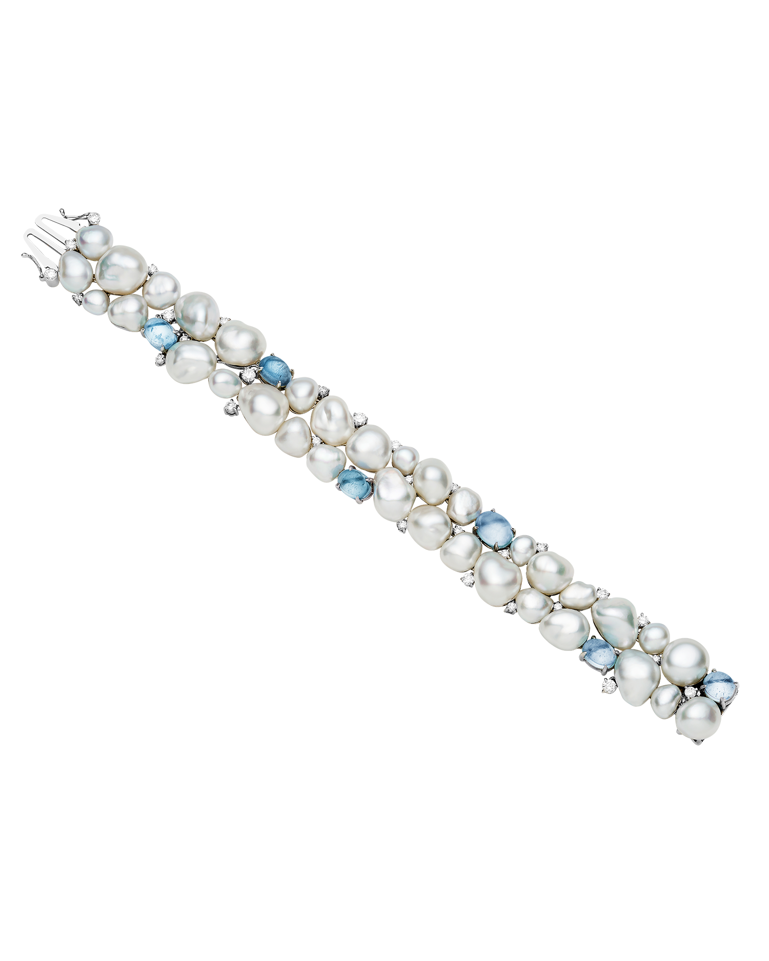 Paspaley-Rockpool-Pebble Pearl Bracelet, 5-11mm Keshi Pearls, Aquamarine, and Platinum U24B01PKQ10